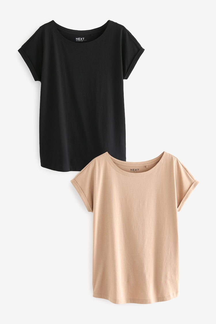 Black/Neutral Cap Sleeve 100% Cotton T-Shirts 2 Pack - Image 1 of 8