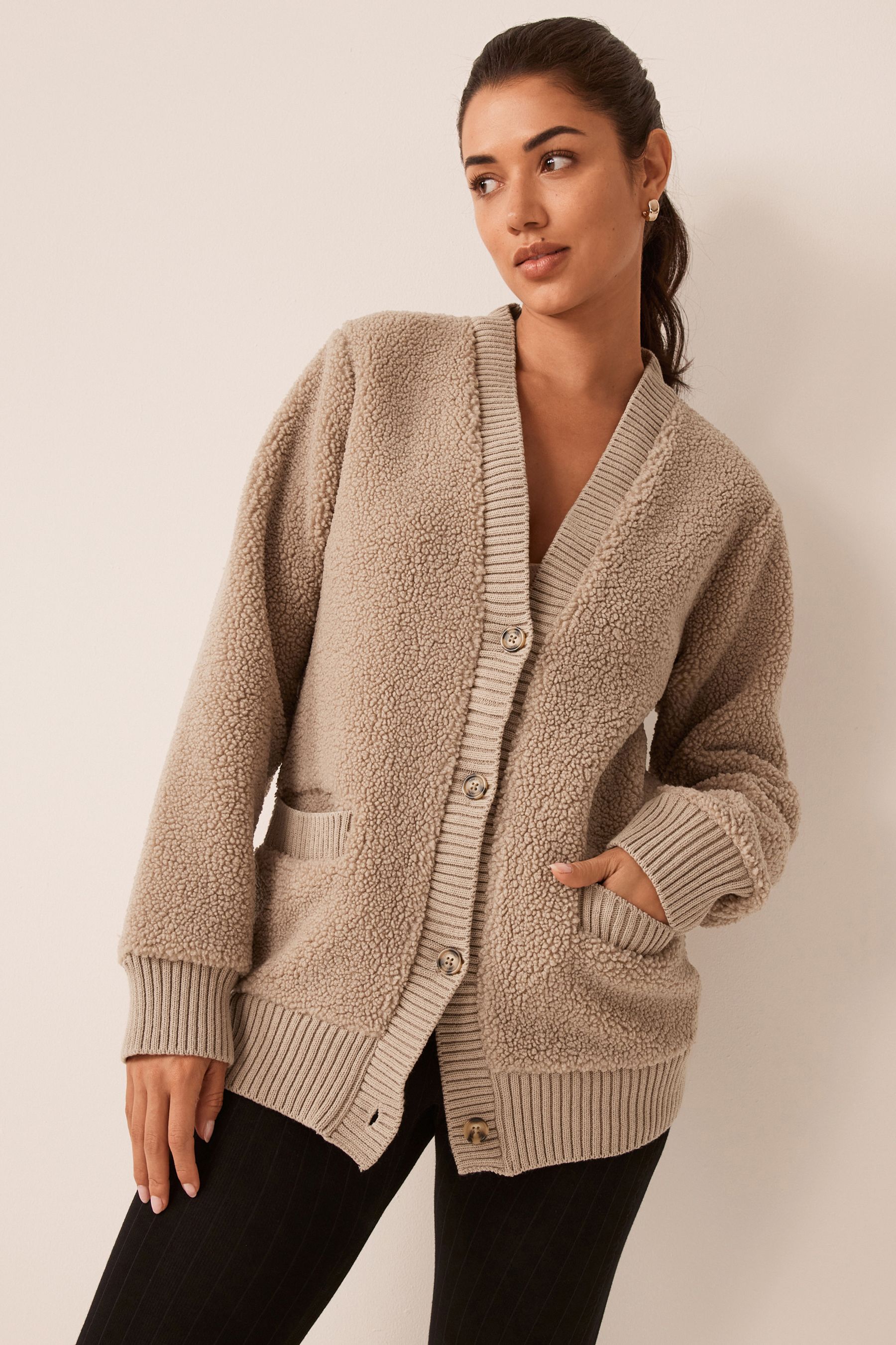 Borg lined cardigan womens top