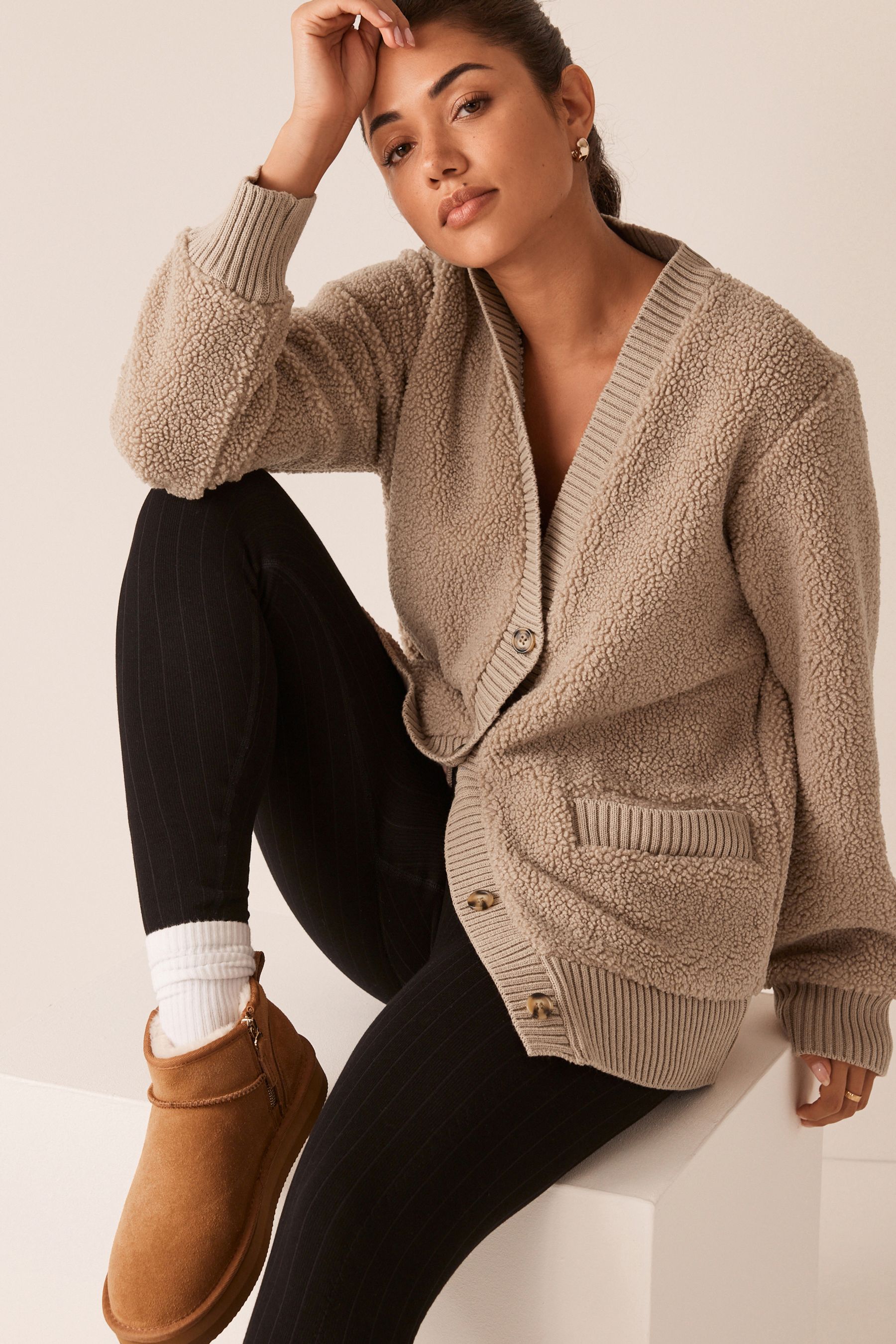 Long teddy cardigan on sale