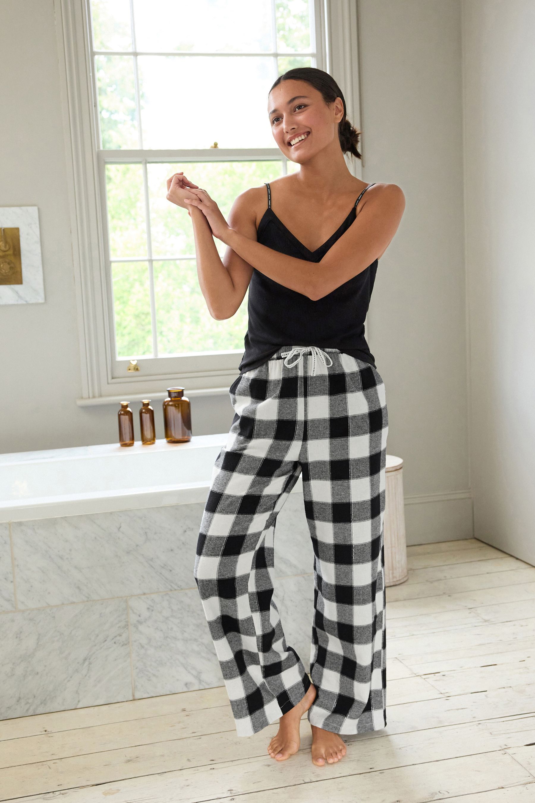 Buy Monochrome Check Flannel Pyjama Bottoms from Next Luxembourg