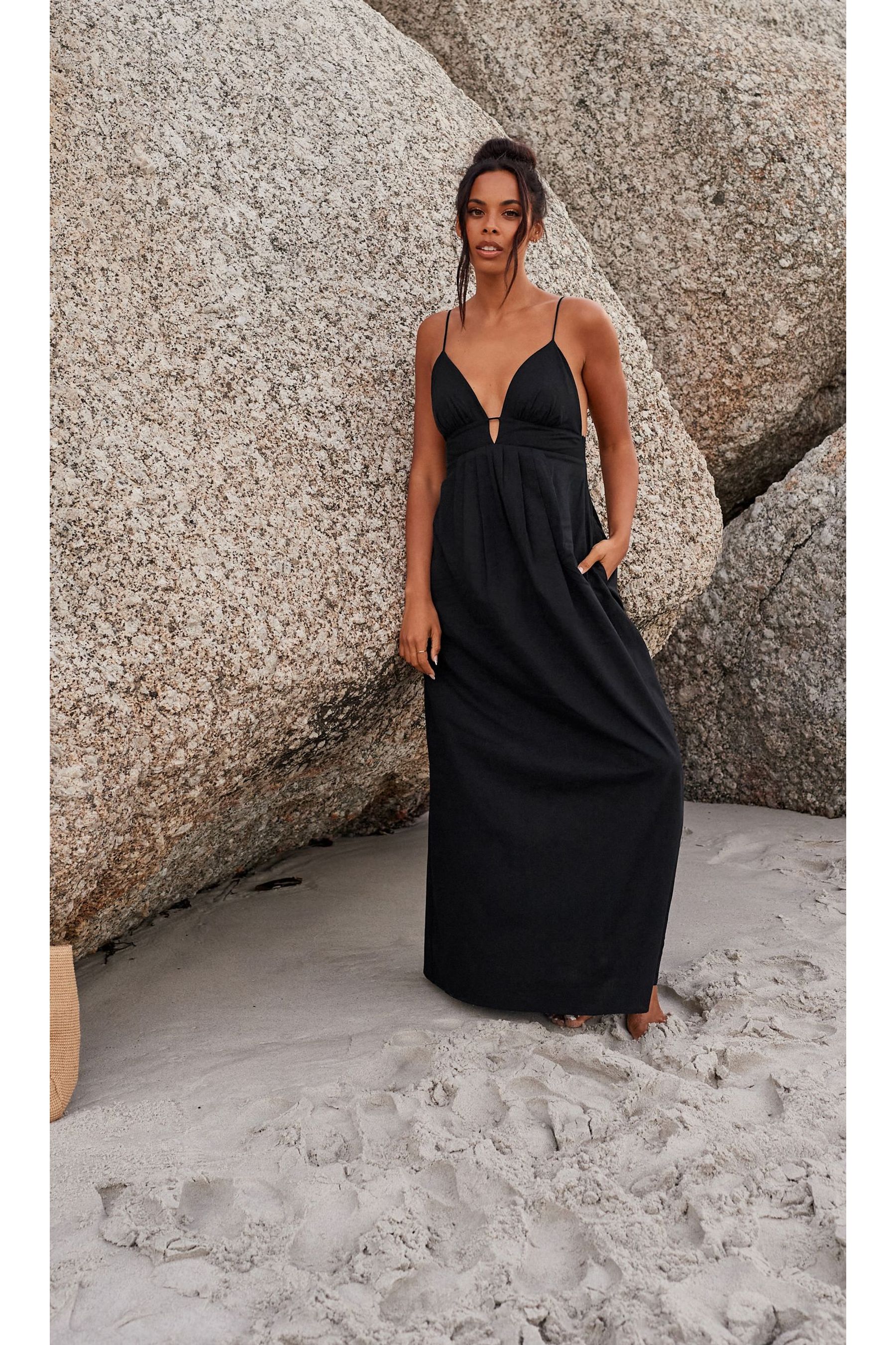 Buy Black Plunge Maxi Dress from Next Luxembourg