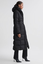 Reiss Black Larissa Petite Long Belted Puffer Coat - Image 4 of 7