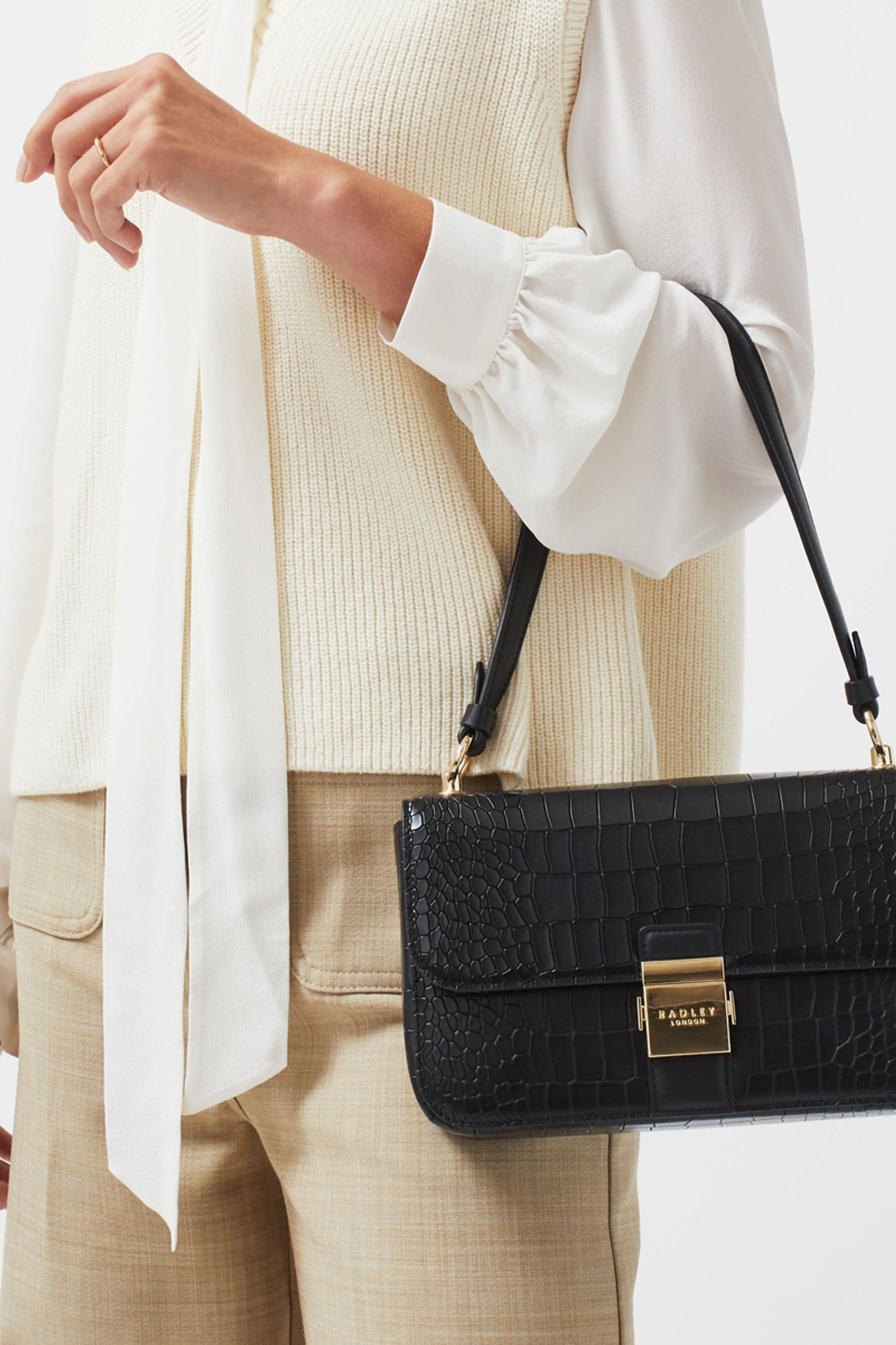 Buy Radley London Hanley Close Faux Croc Medium Flapover Grab Black Bag from Next Malta