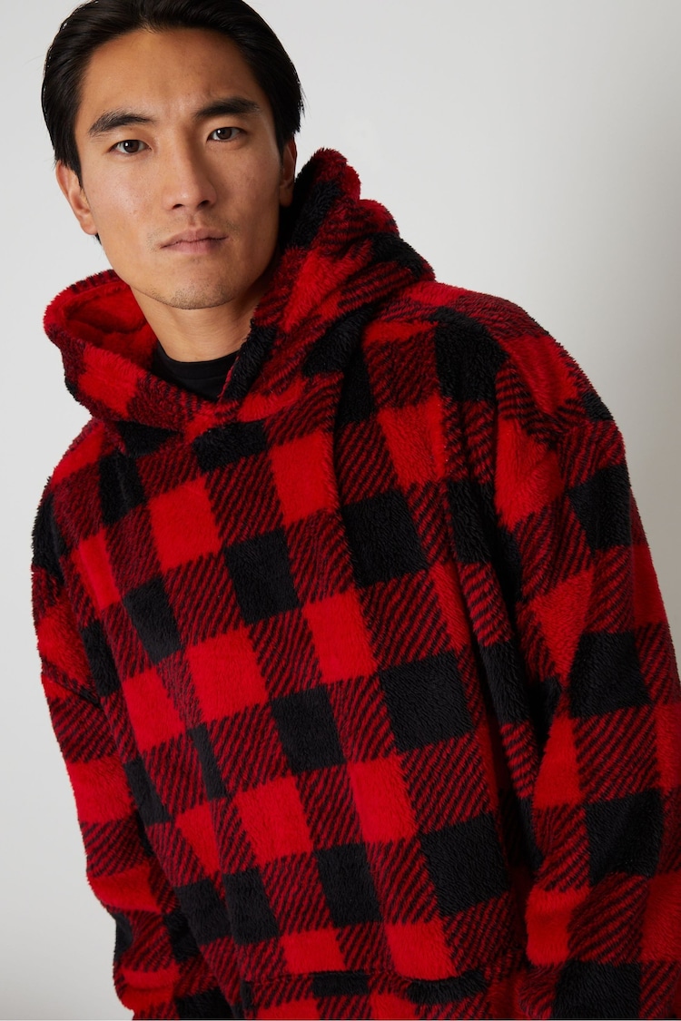 Threadbare Red Borg Oversized Check Loungewear Hoodie - Image 4 of 4