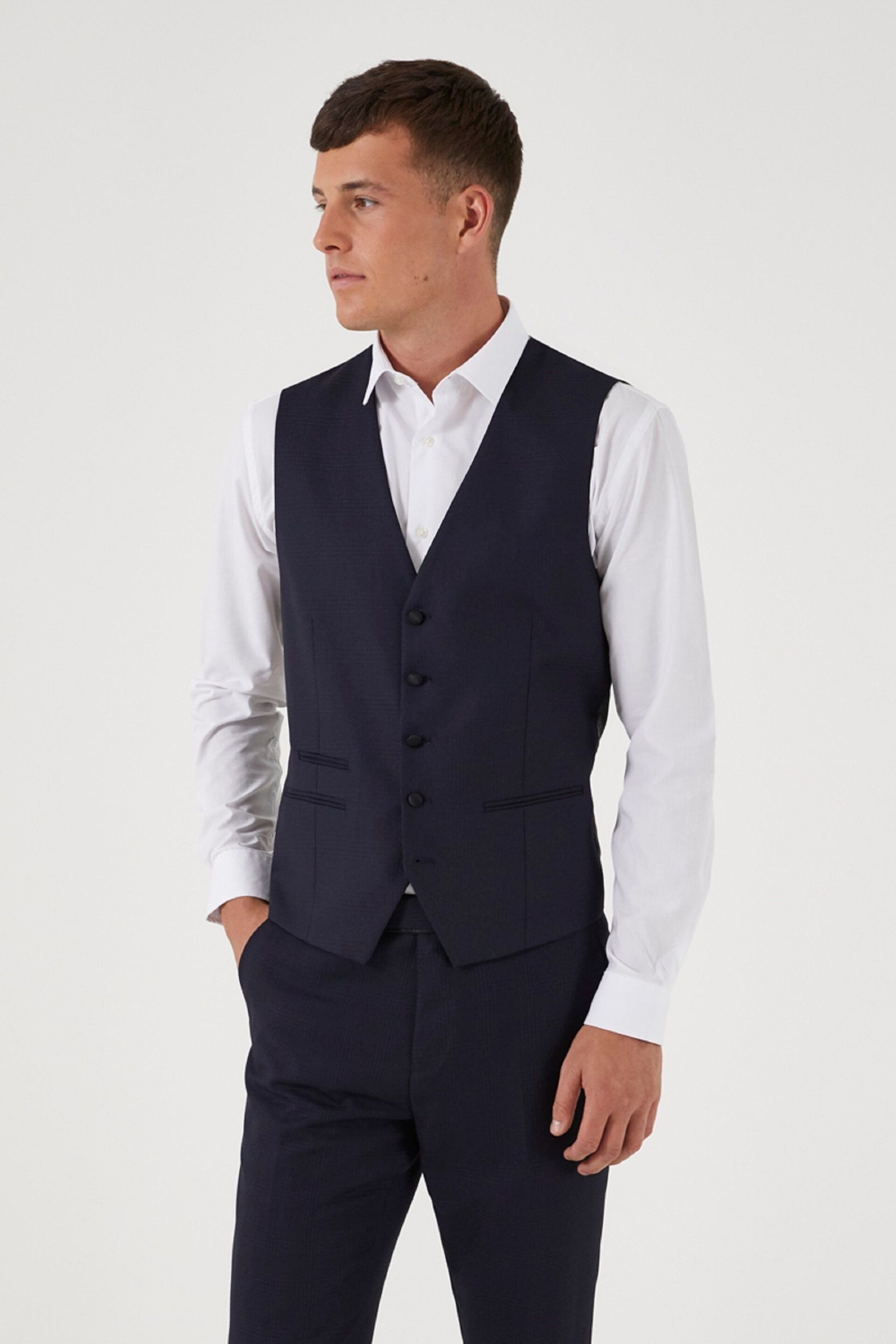 Skopes Newman Navy Blue Check Suit Waistcoat - Image 1 of 4