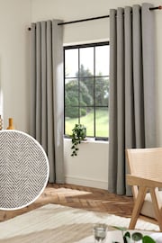 Grey Herringbone Weave Lined Eyelet Curtains - Image 1 of 8