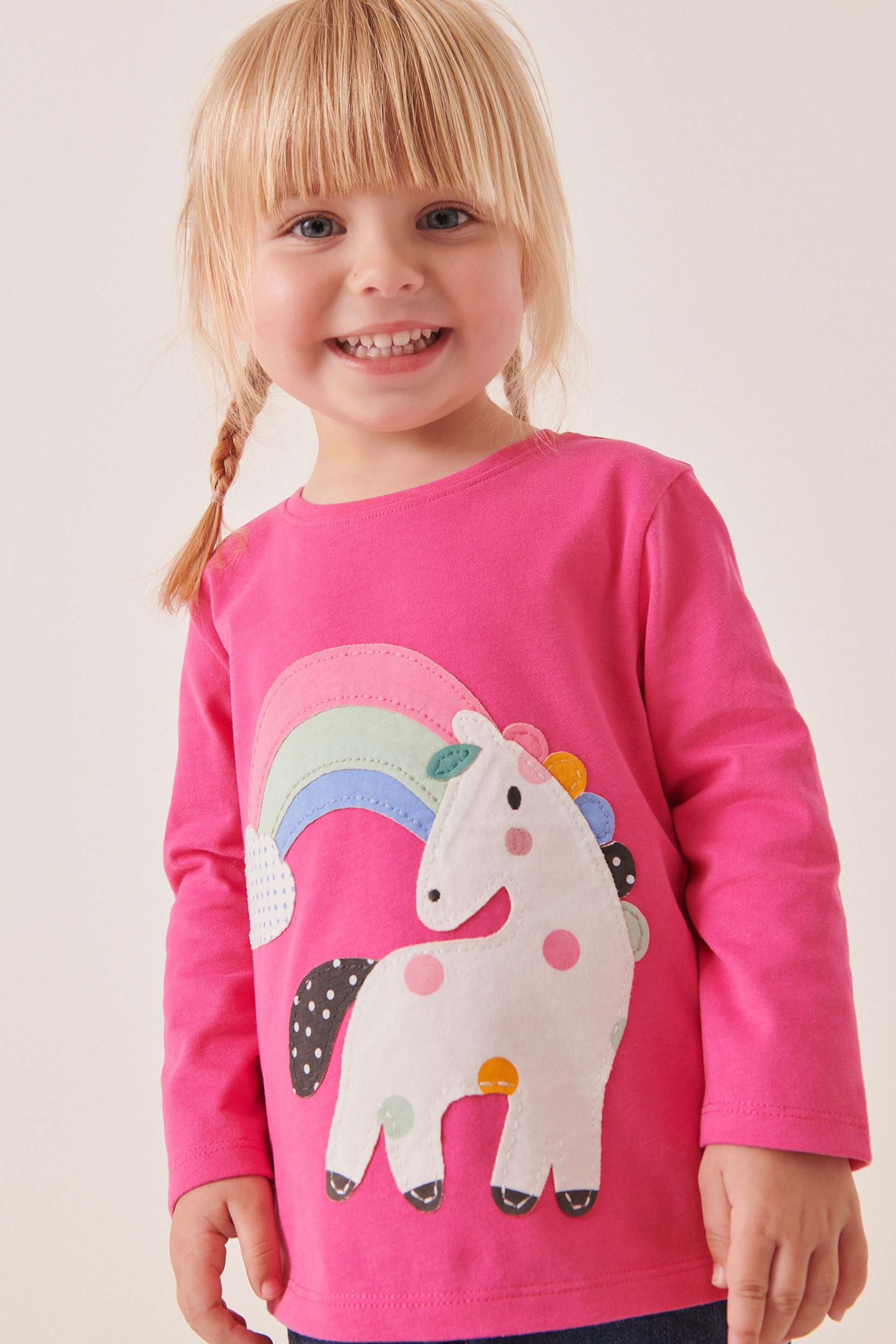Bright Pink Unicorn Long Sleeve Character T-Shirt (3mths-7yrs) - Image 1 of 7