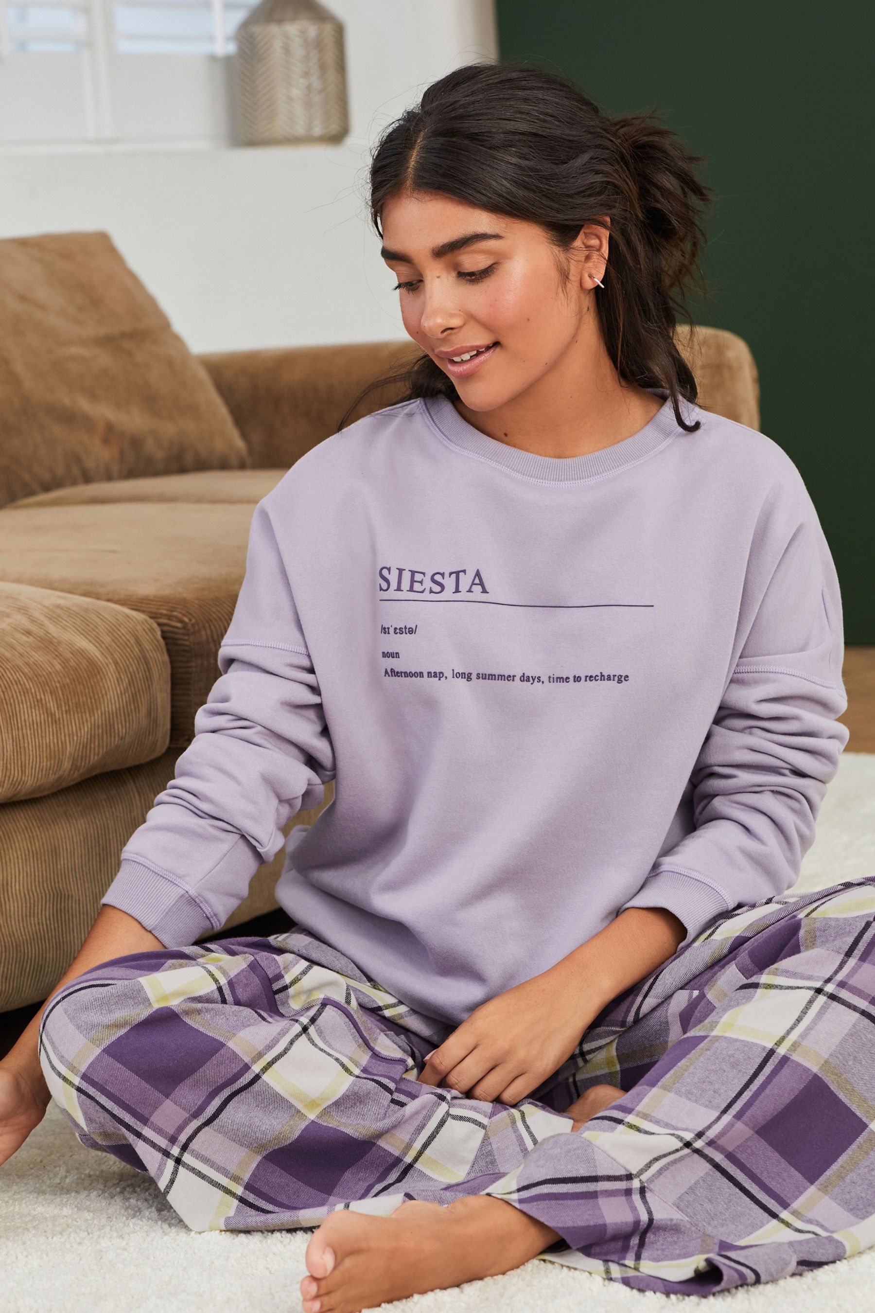 Buy Purple Siesta Sweatshirt and Flannel Bottom Pyjamas from Next Luxembourg