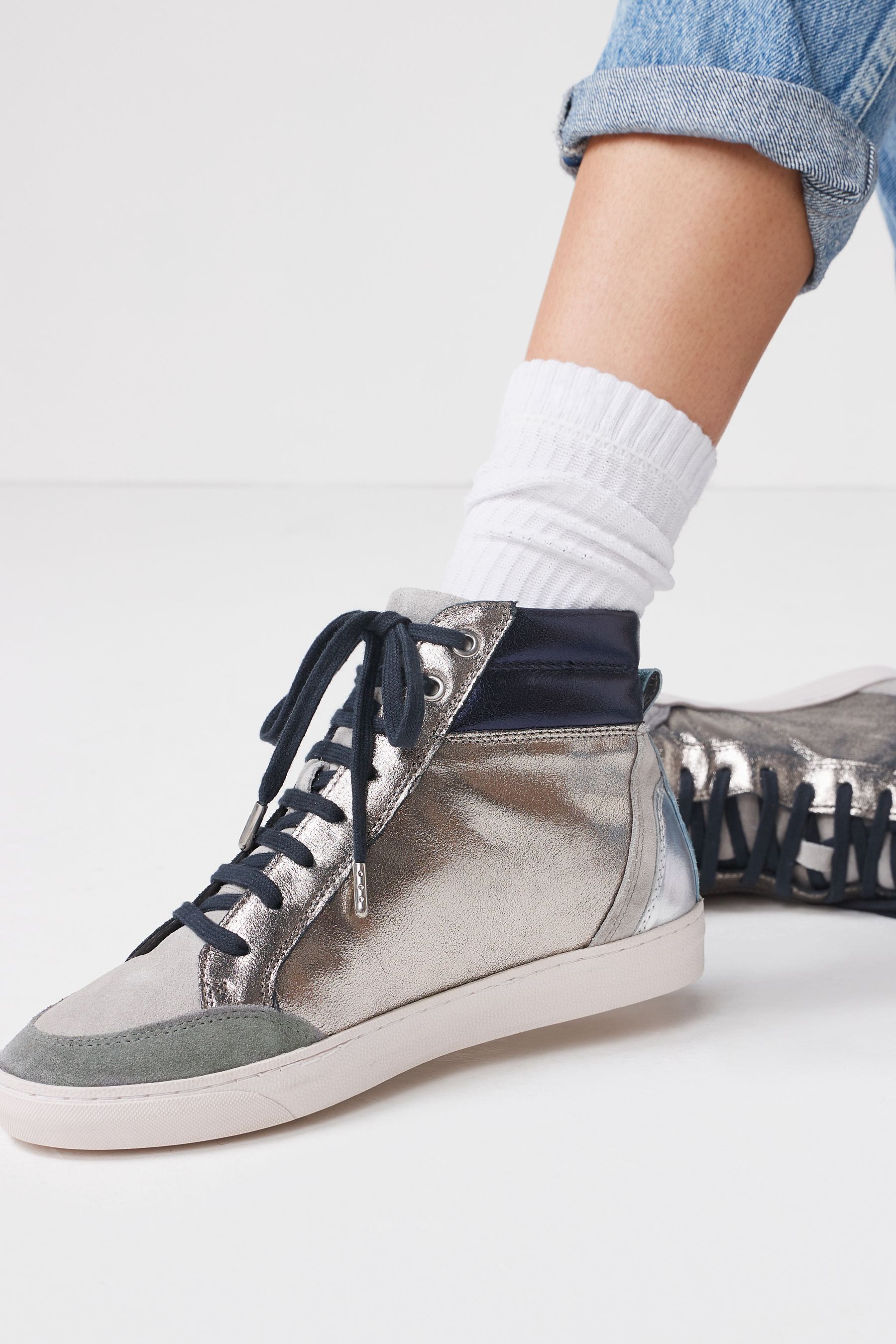 Buy Metallic Regular Wide Fit Signature Leather High Top Trainers from Next Austria