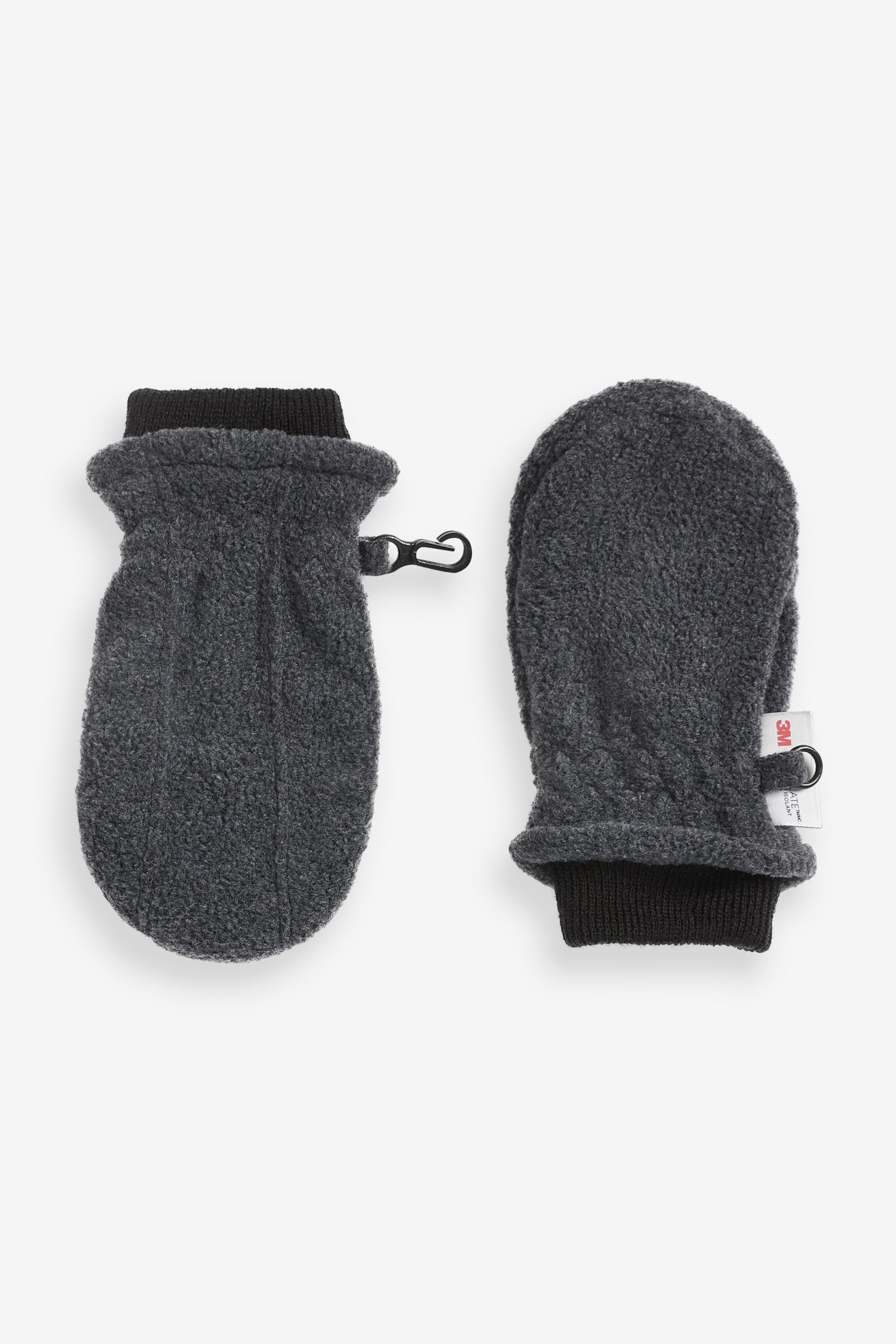 Charcoal Grey 2 Pack Fleece Mittens (3mths-6yrs) - Image 2 of 2