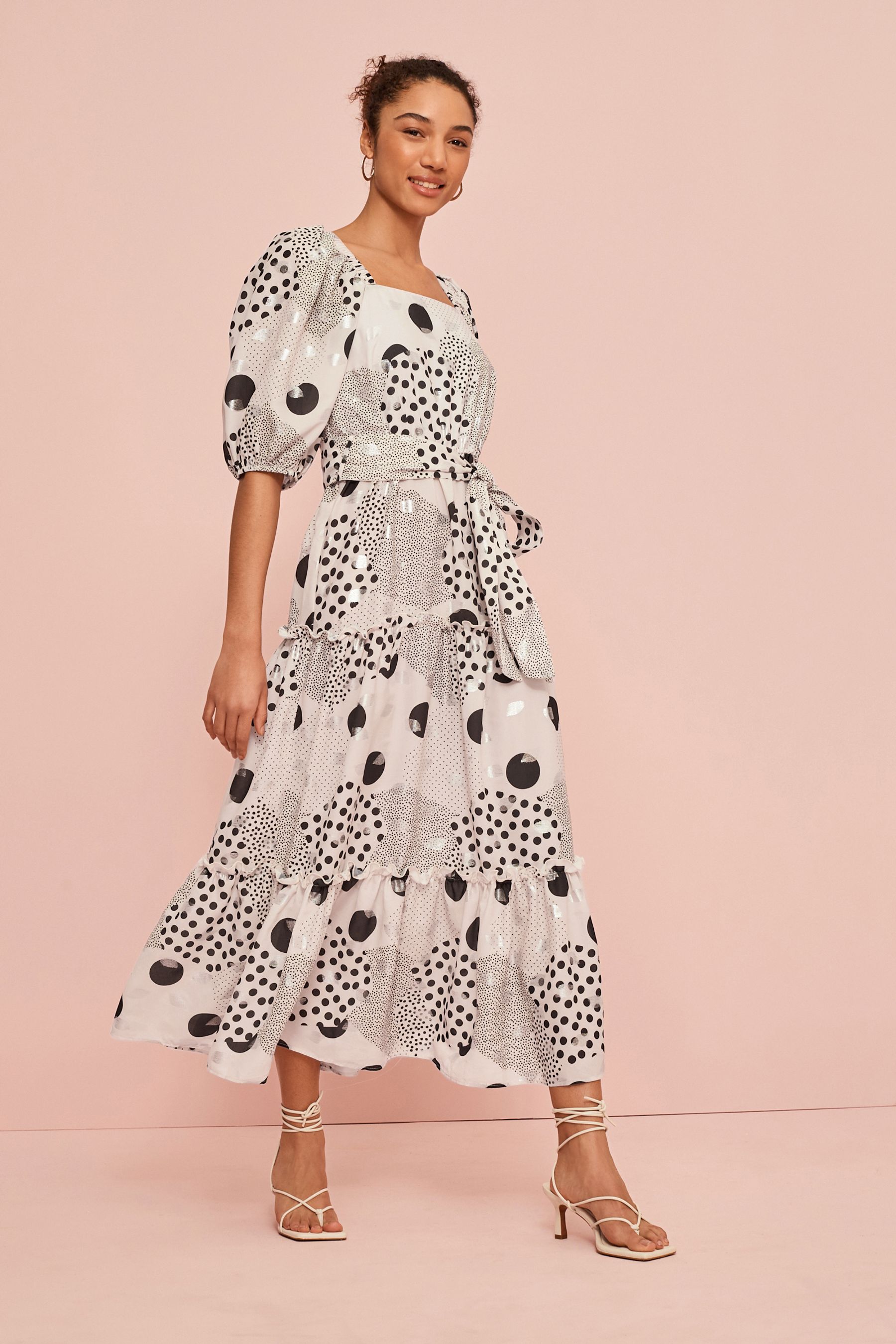 Maya delicate sequin tiered midi dress shop
