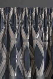 Navy Blue Next Collection Luxe Heavyweight Geometric Cut Velvet Pencil Pleat Lined Curtains - Image 4 of 5