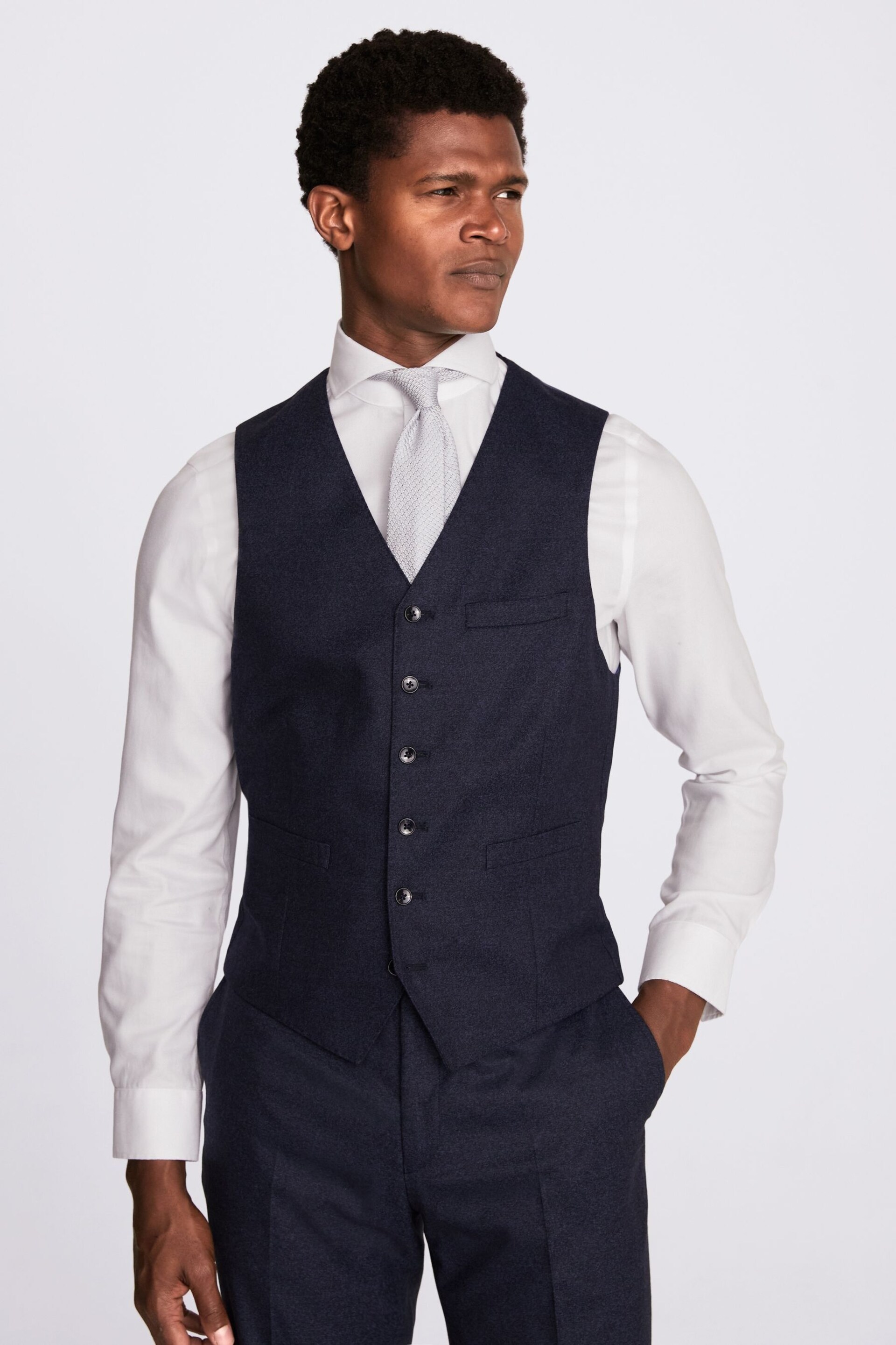 MOSS Royal Blue Slim Fit Flannel Suit: Waistcoat - Image 1 of 3