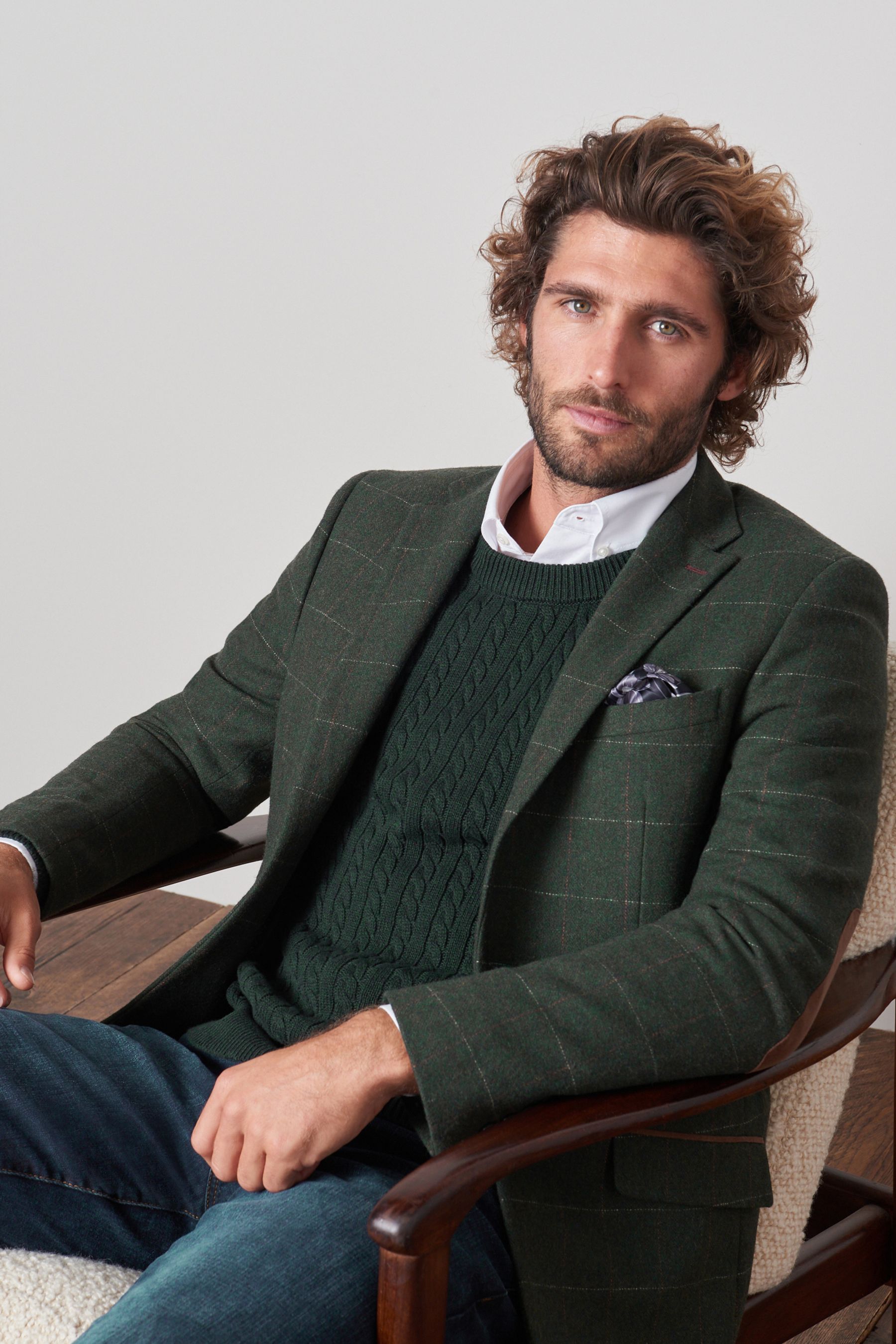 Buy Green Herringbone Check Wool Blend Blazer from Next Luxembourg