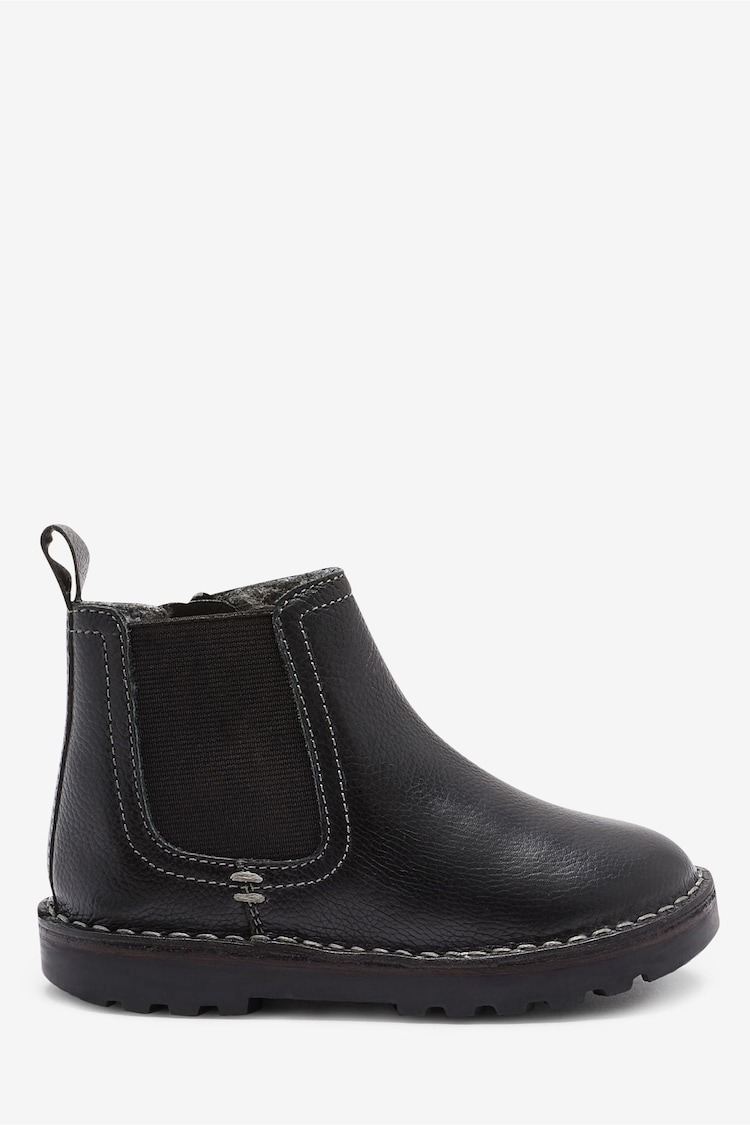 Black Standard Fit (F) Warm Lined Leather Chelsea Boots - Image 1 of 4