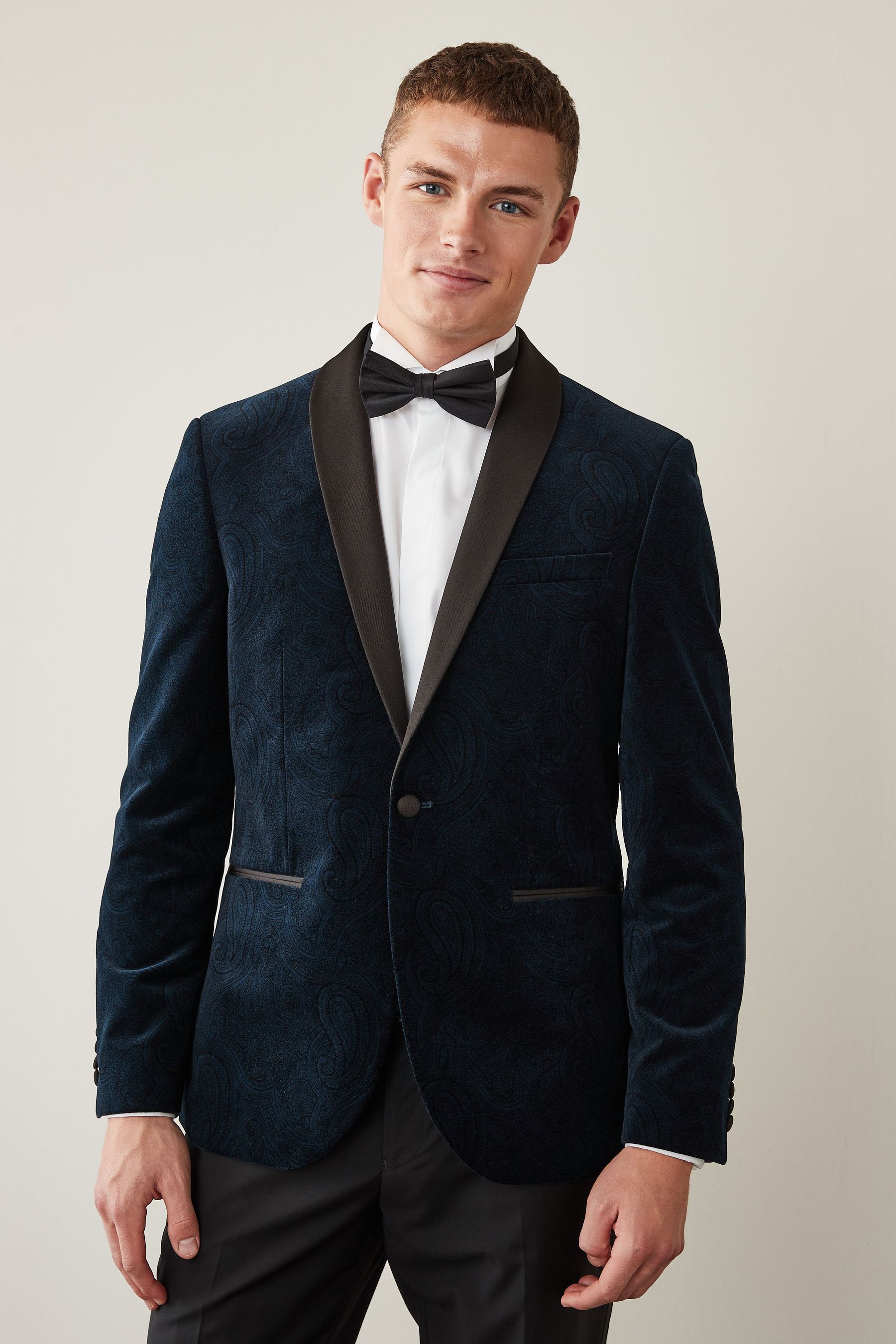 Buy Navy Blue Slim Printed Velvet Jacket from Next Luxembourg