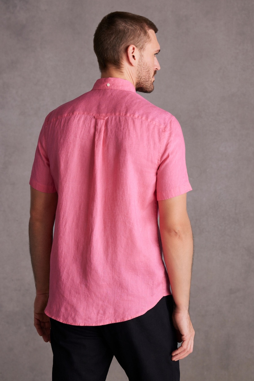 Pink Standard Collar Signature 100% Linen Short Sleeve Shirt - Image 3 of 9