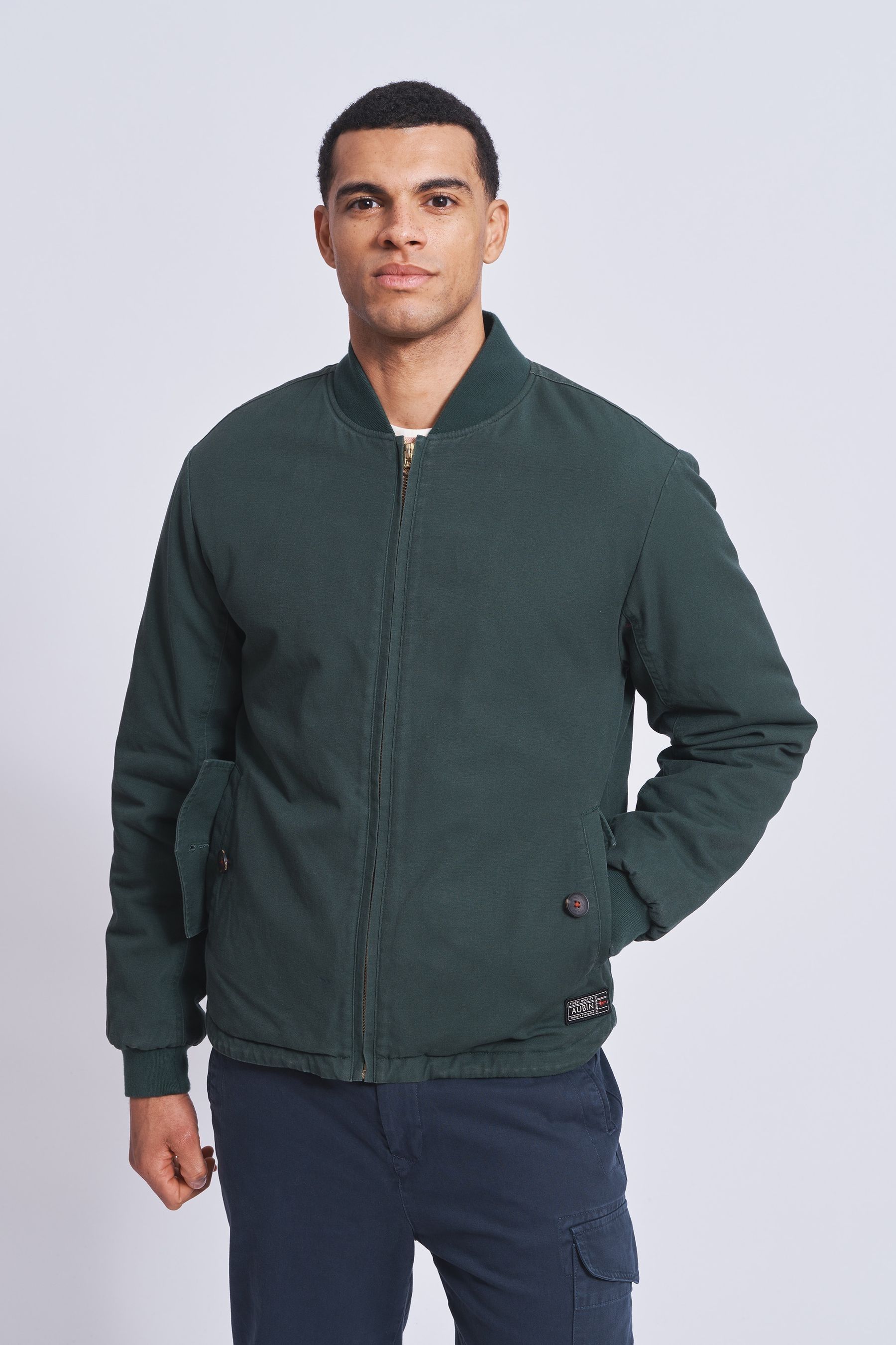 Buy Aubin Green Dunstable Cotton Bomber Jacket from Next Luxembourg