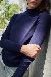 Navy Blue Premium 100% Merino Wool Roll Neck Jumper - Image 5 of 7