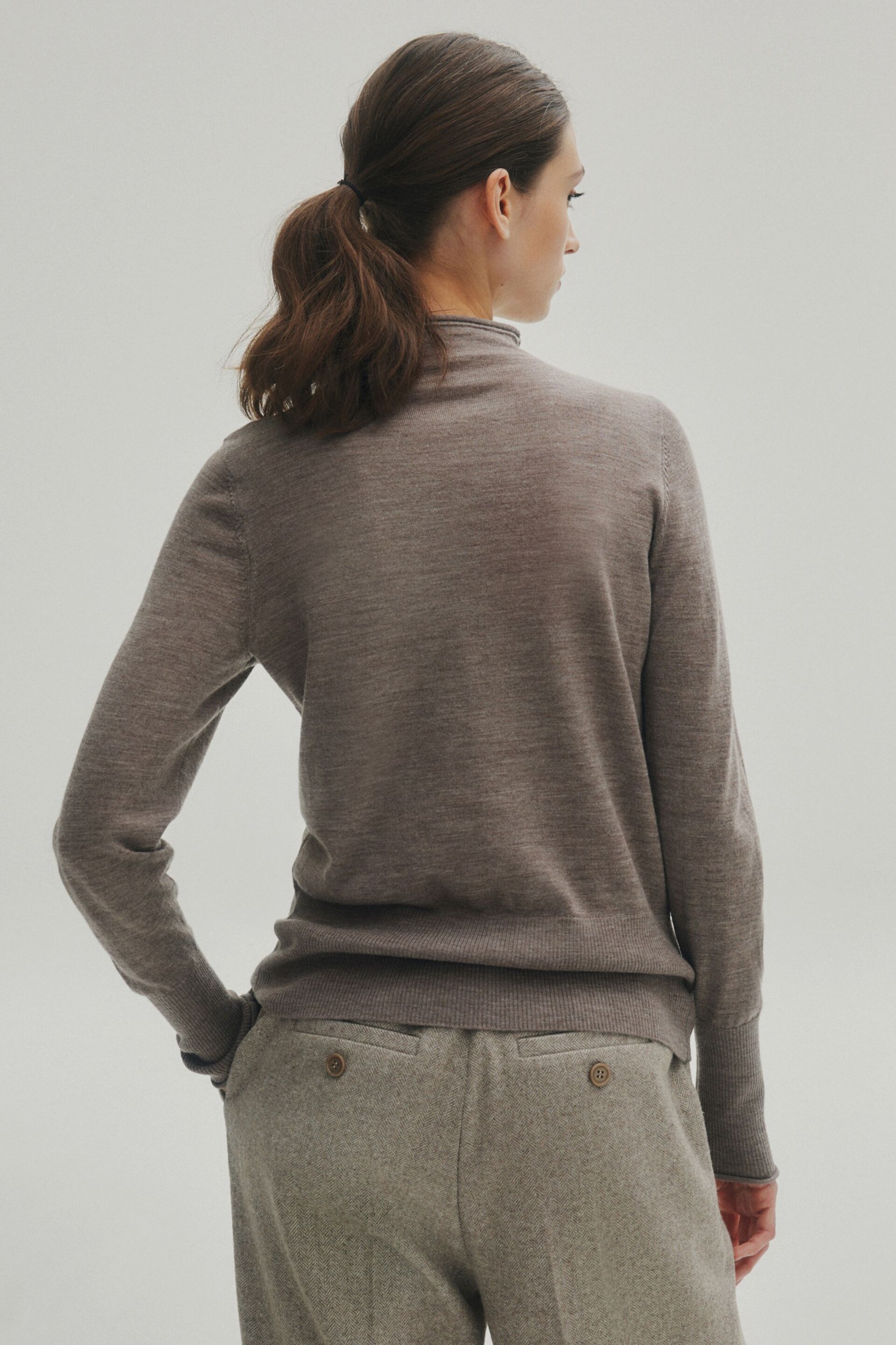 Mole Brown Premium 100% Merino Wool Roll Neck Jumper - Image 2 of 6