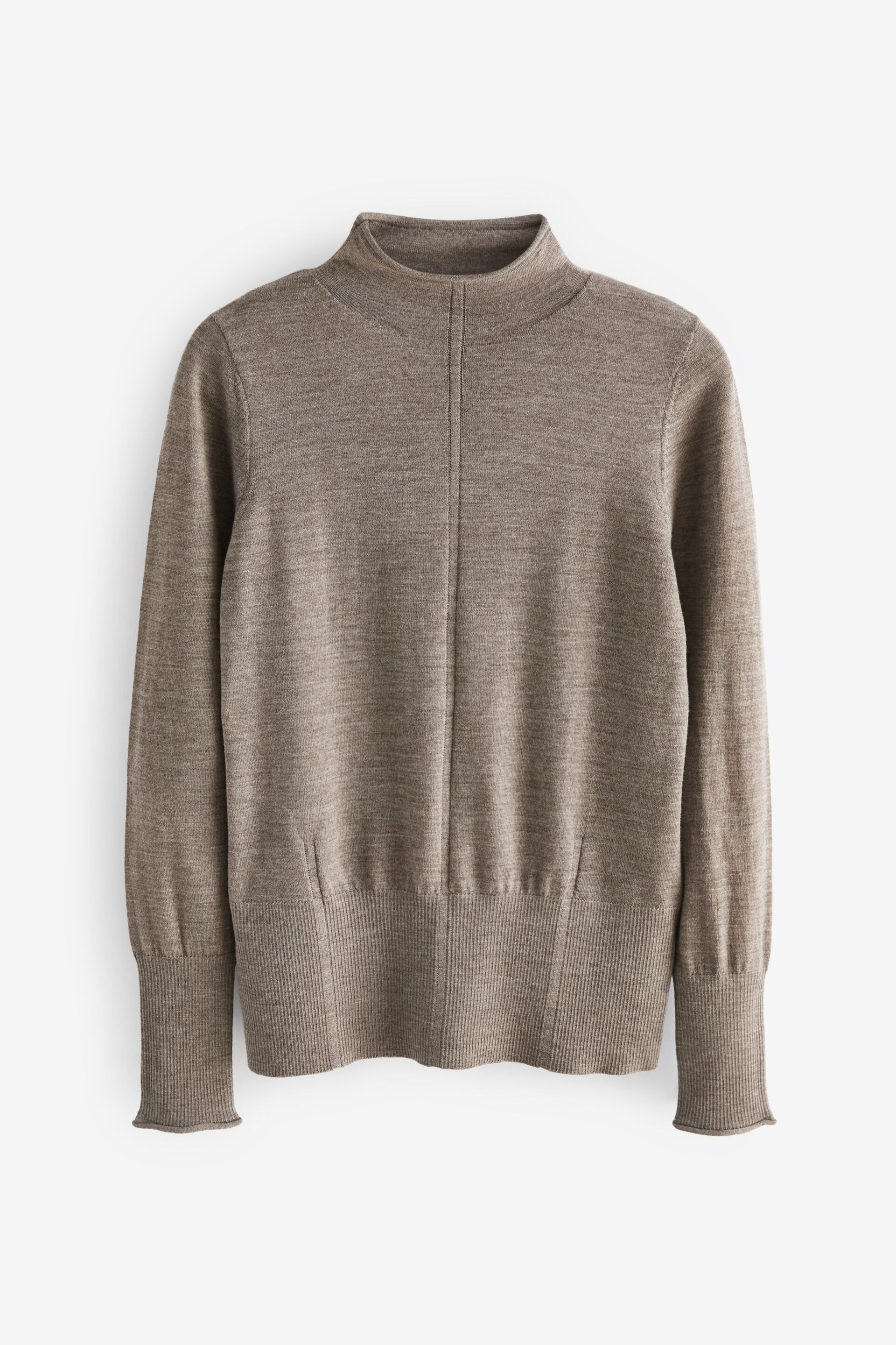 Mole Brown Premium 100% Merino Wool Roll Neck Jumper - Image 5 of 6