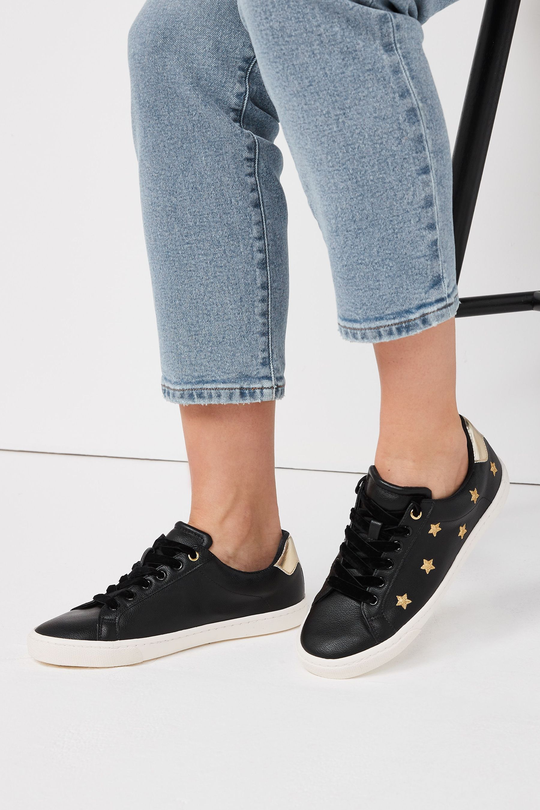 Buy Black Gold Regular Wide Fit Forever Comfort Embroidered Star Trainers from Next Luxembourg