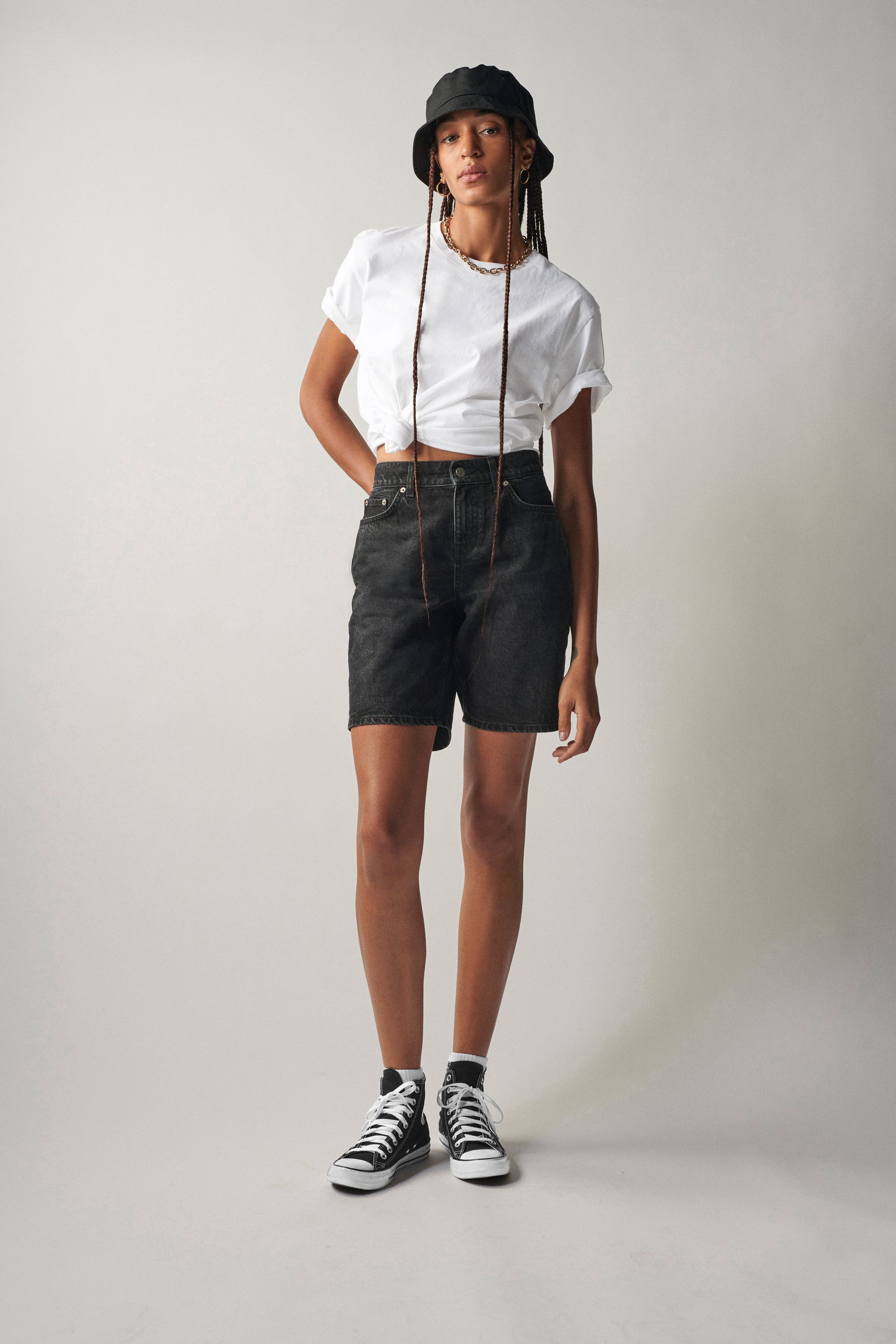 Own. Washed Black Low Rise Baggy Boyfriend Denim Shorts