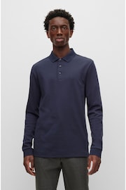 BOSS Blue Pado Tonal Branded Long Sleeve Polo Shirt - Image 1 of 5