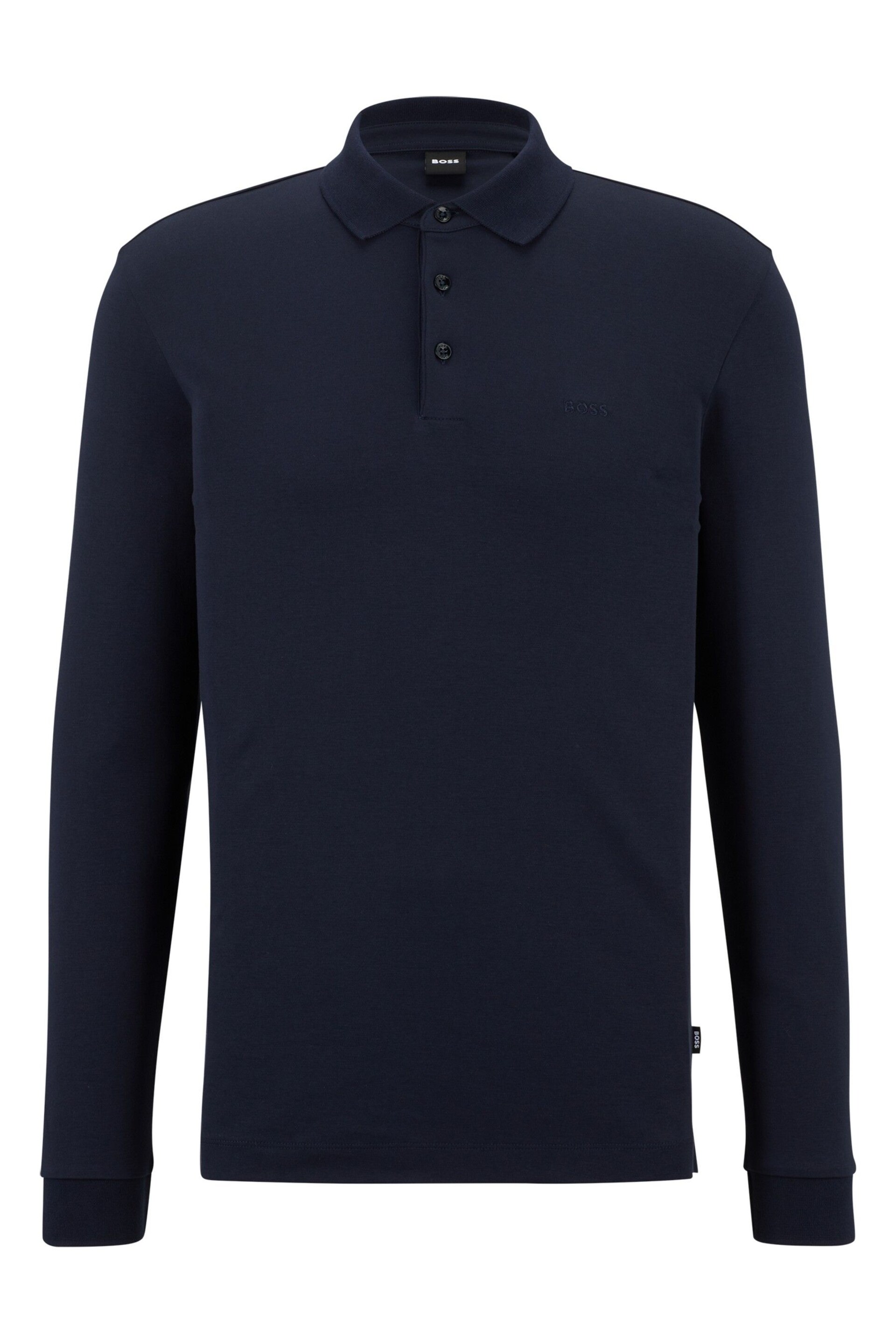 BOSS Blue Pado Tonal Branded Long Sleeve Polo Shirt - Image 5 of 5