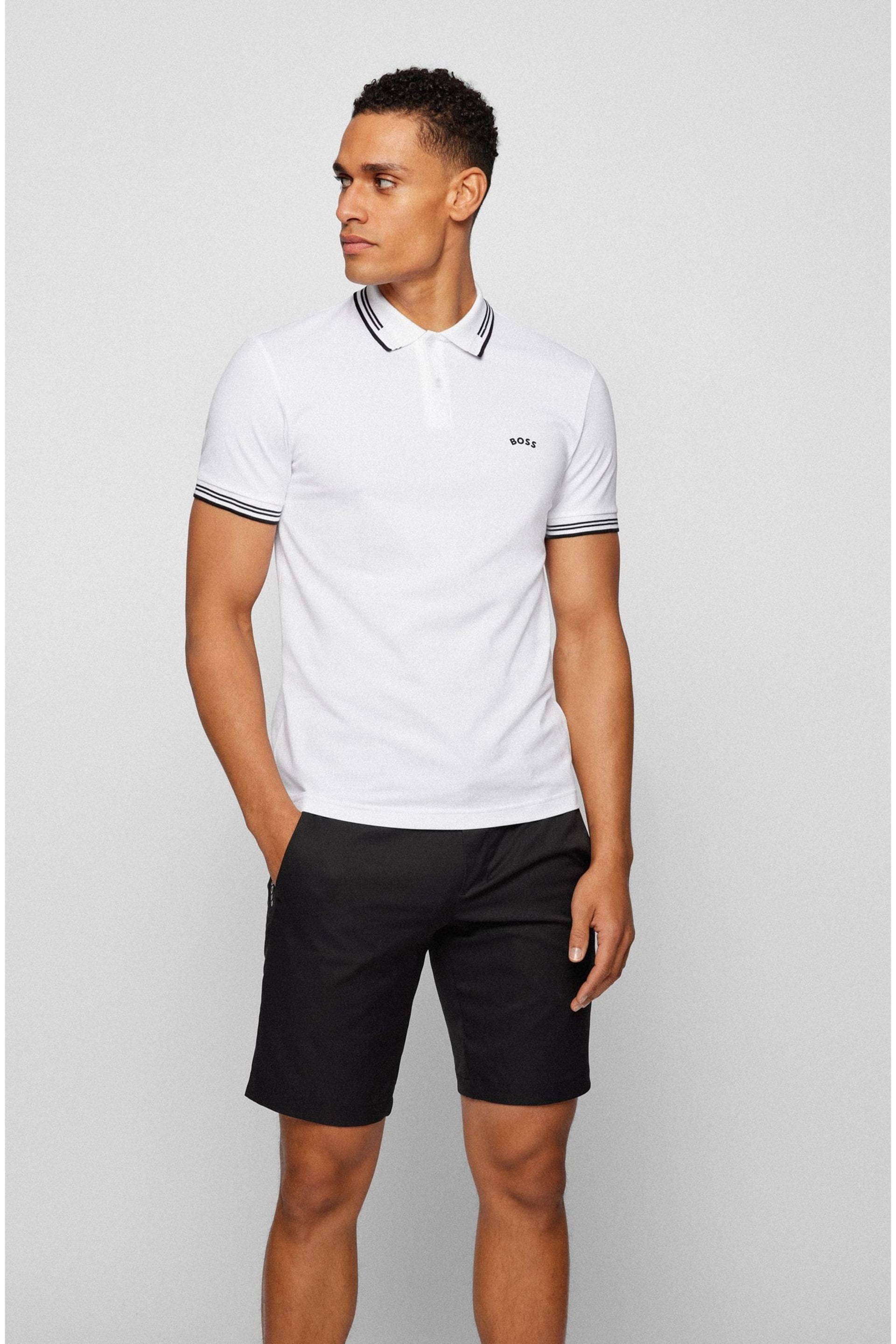 BOSS White Tipped Slim Fit Stretch Cotton Polo Shirt - Image 1 of 5
