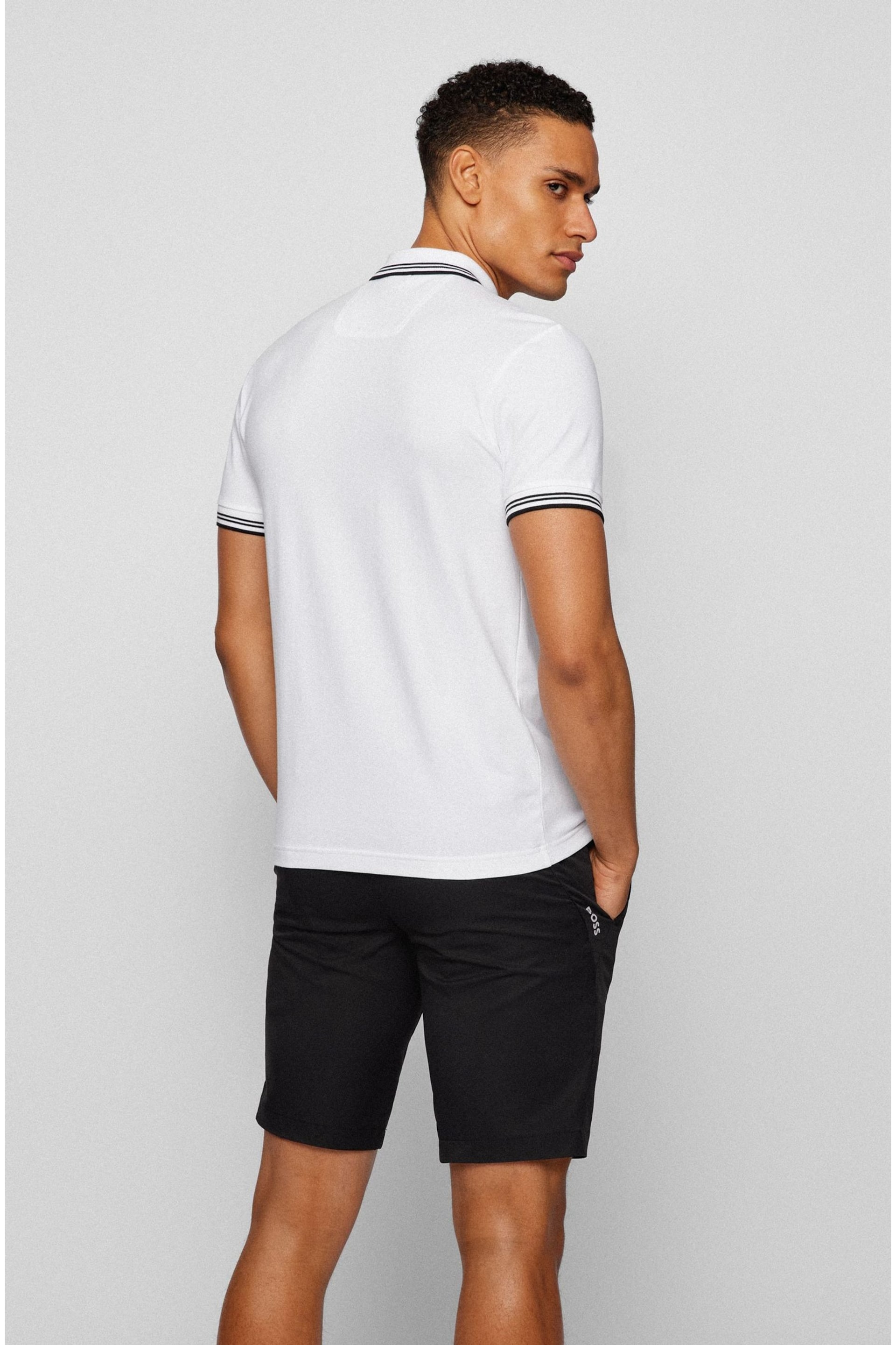 BOSS White Tipped Slim Fit Stretch Cotton Polo Shirt - Image 2 of 5