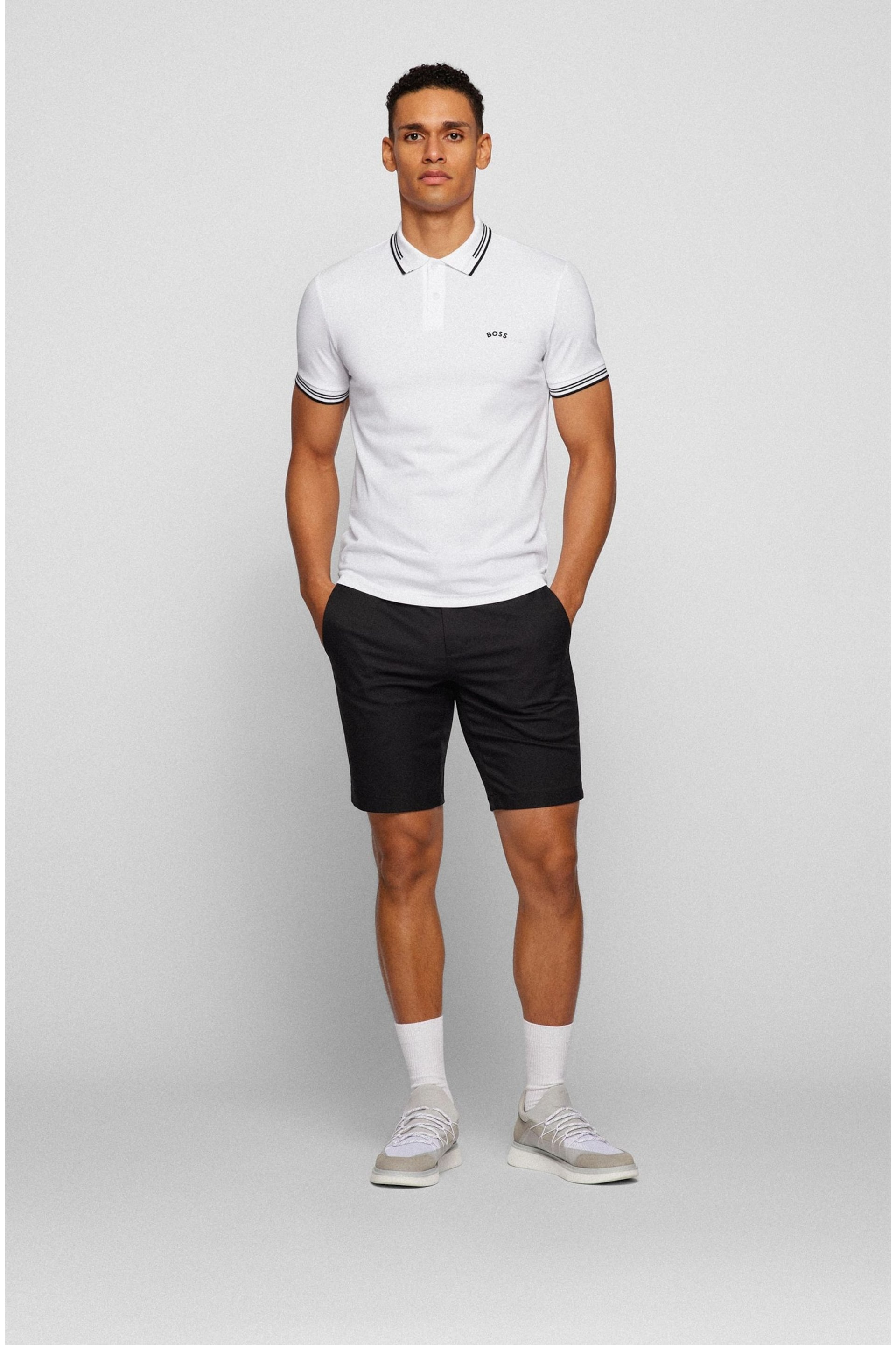BOSS White Tipped Slim Fit Stretch Cotton Polo Shirt - Image 3 of 5