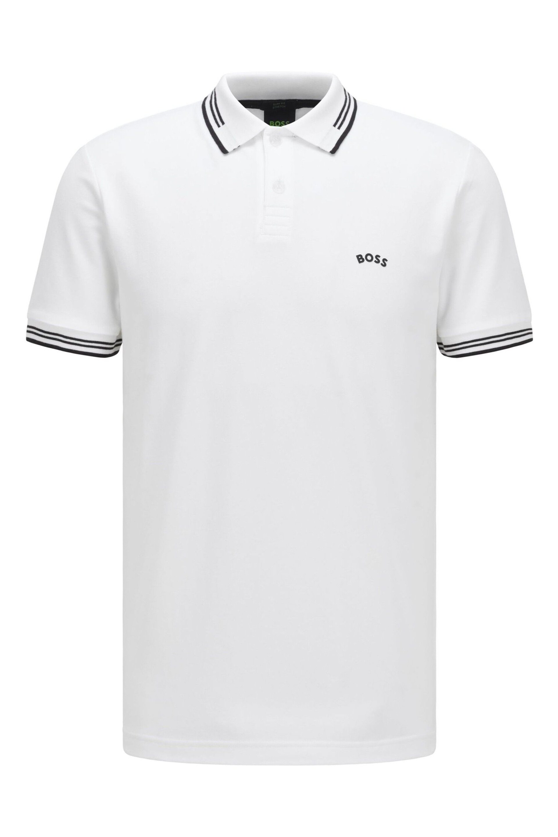 BOSS White Tipped Slim Fit Stretch Cotton Polo Shirt - Image 5 of 5