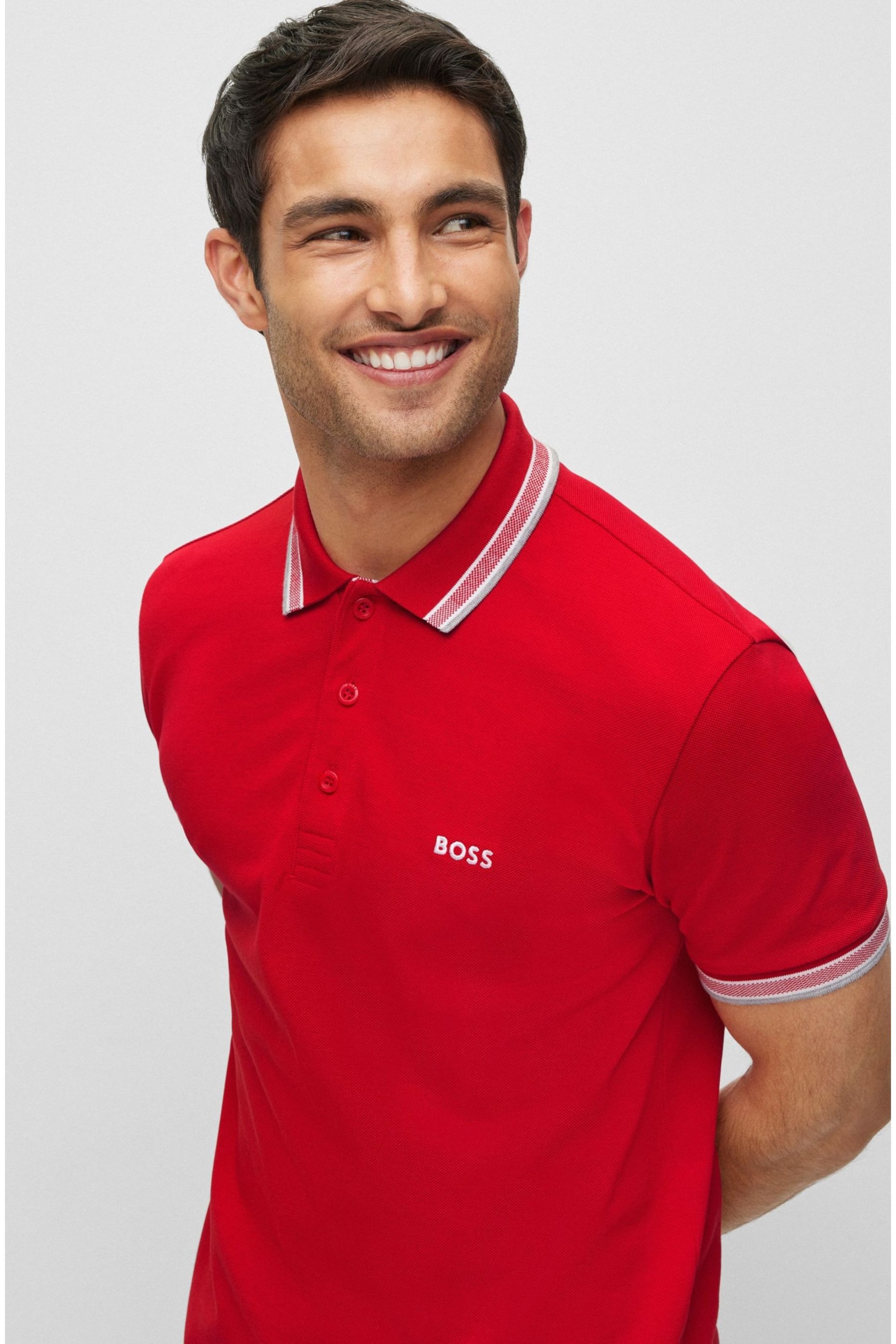 BOSS Red/Grey Tipping Paddy Polo Shirt - Image 4 of 5