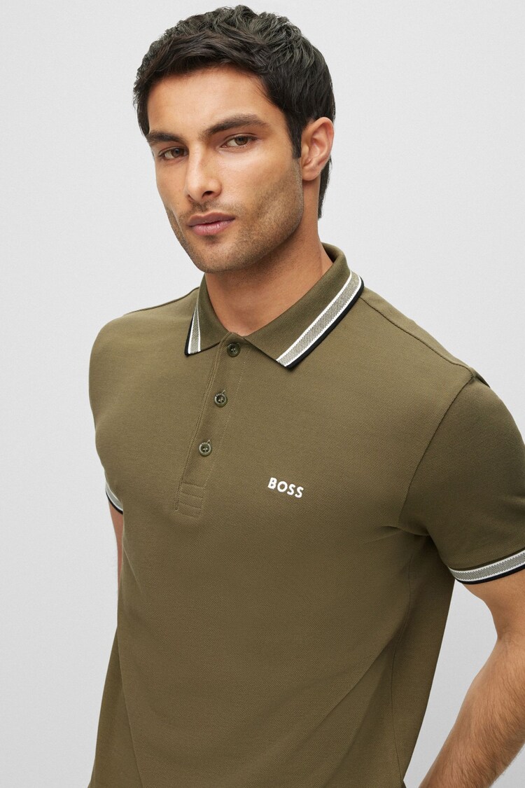 BOSS Olive Green/Black Tipping Paddy Tipped Polo Shirt - Image 4 of 5