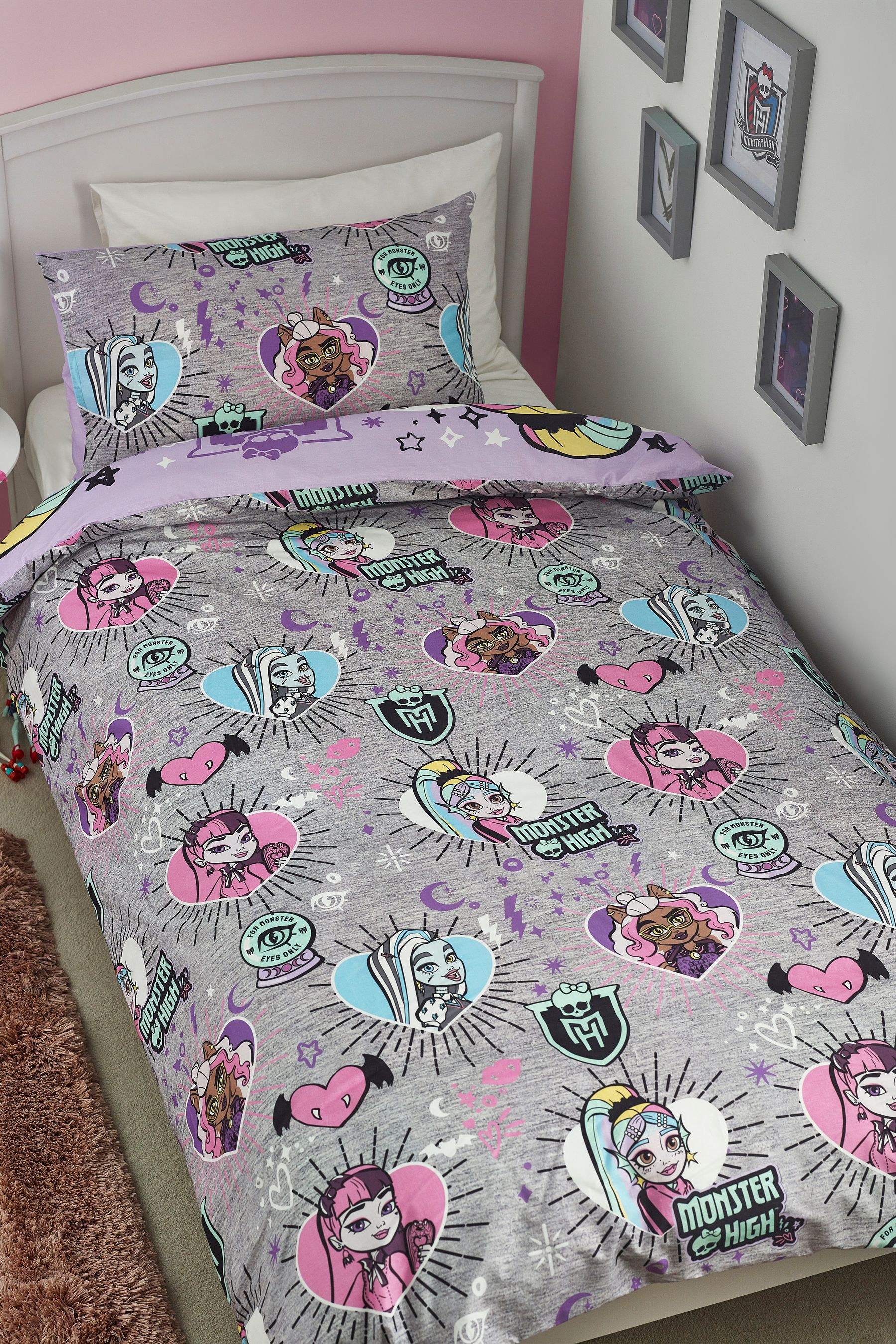 Buy Monster High Purple Reversible 100 Cotton Duvet Cover and Pillowcase Set from Next Oman