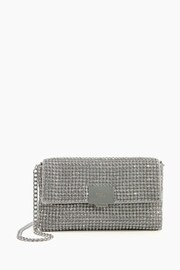 Dune London Silver Metallic Evanders Square Lock Diamanté Bag - Image 1 of 2