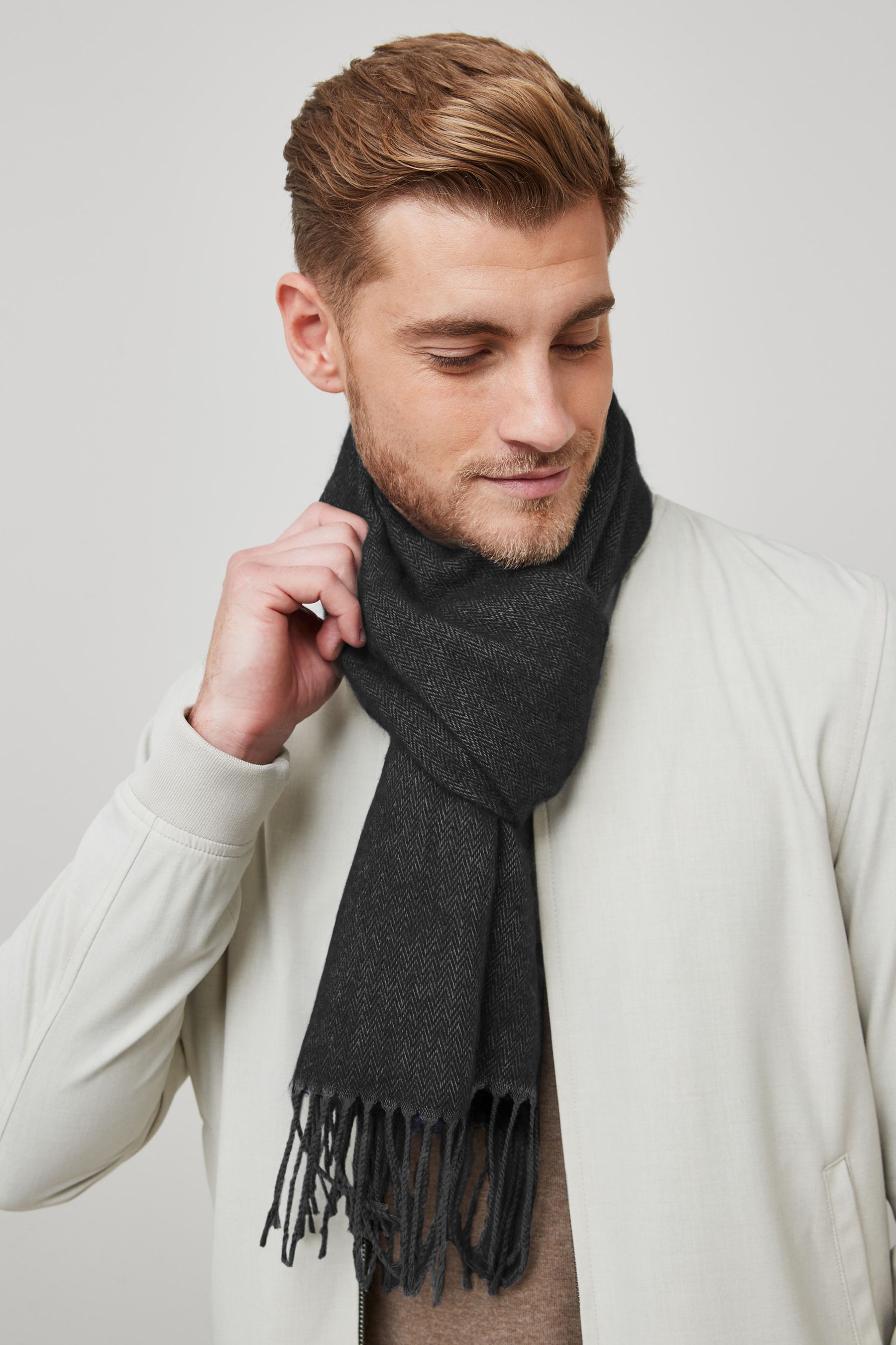 Buy Navy Blue Herringbone Woven Scarf from Next Luxembourg