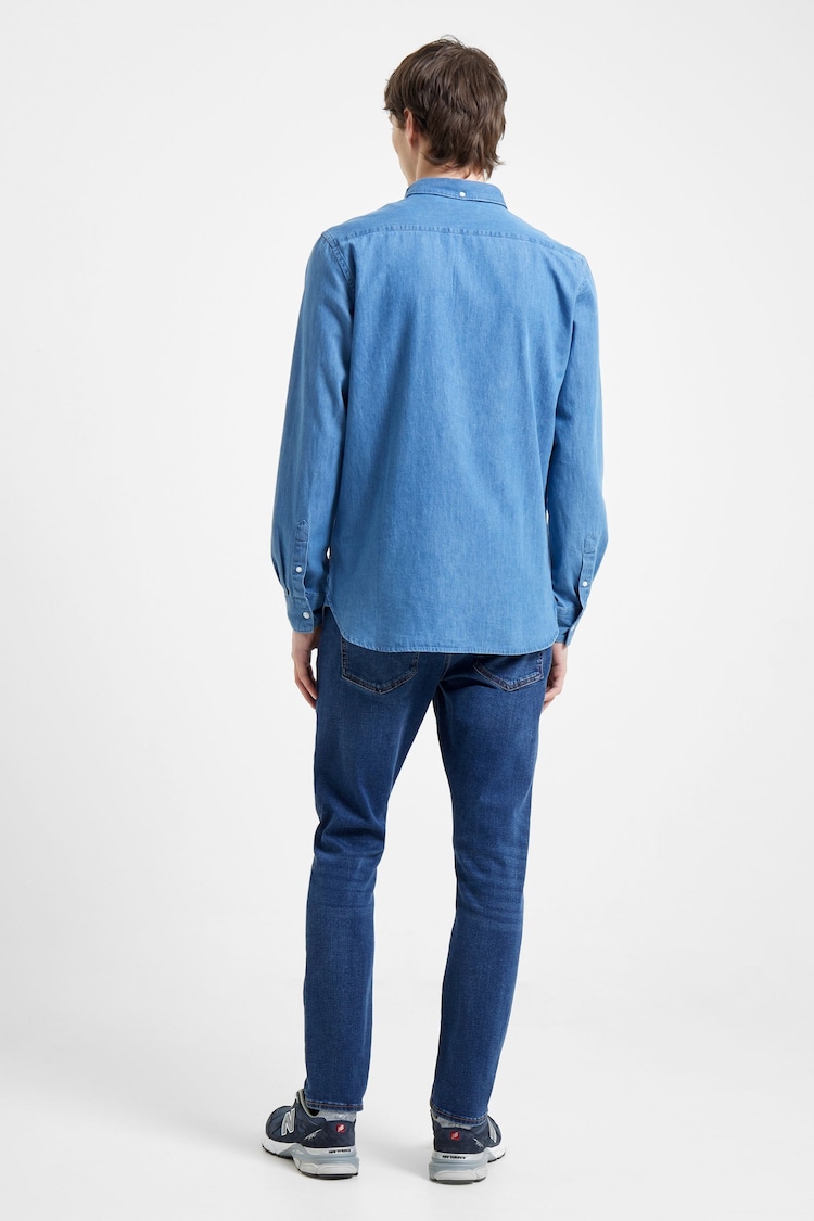 French Connection Blue Denim Long Sleeve 100% Cotton Shirt - Image 2 of 4