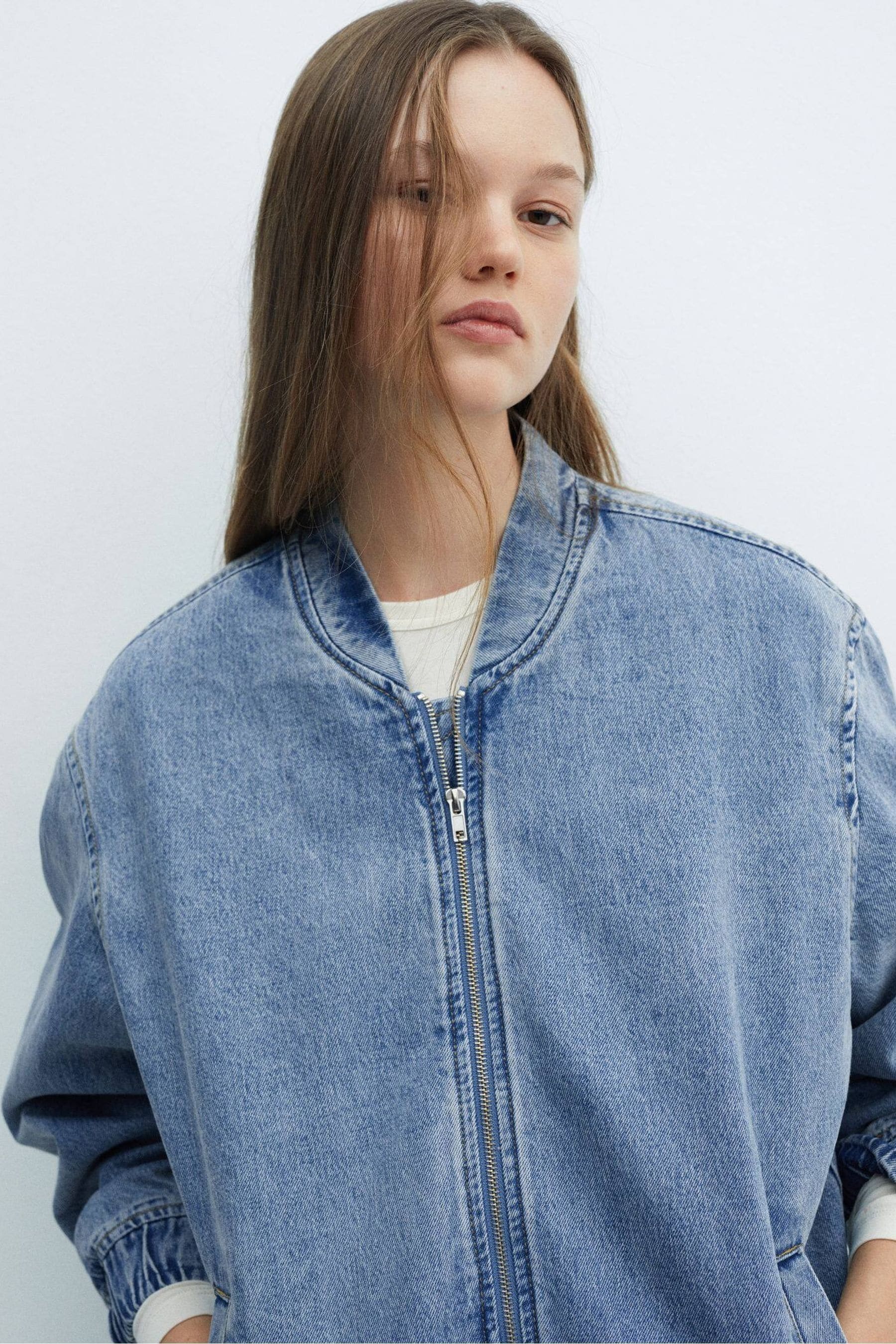 Buy Mango Blue Denim Bomber Jacket from the Next UK online shop