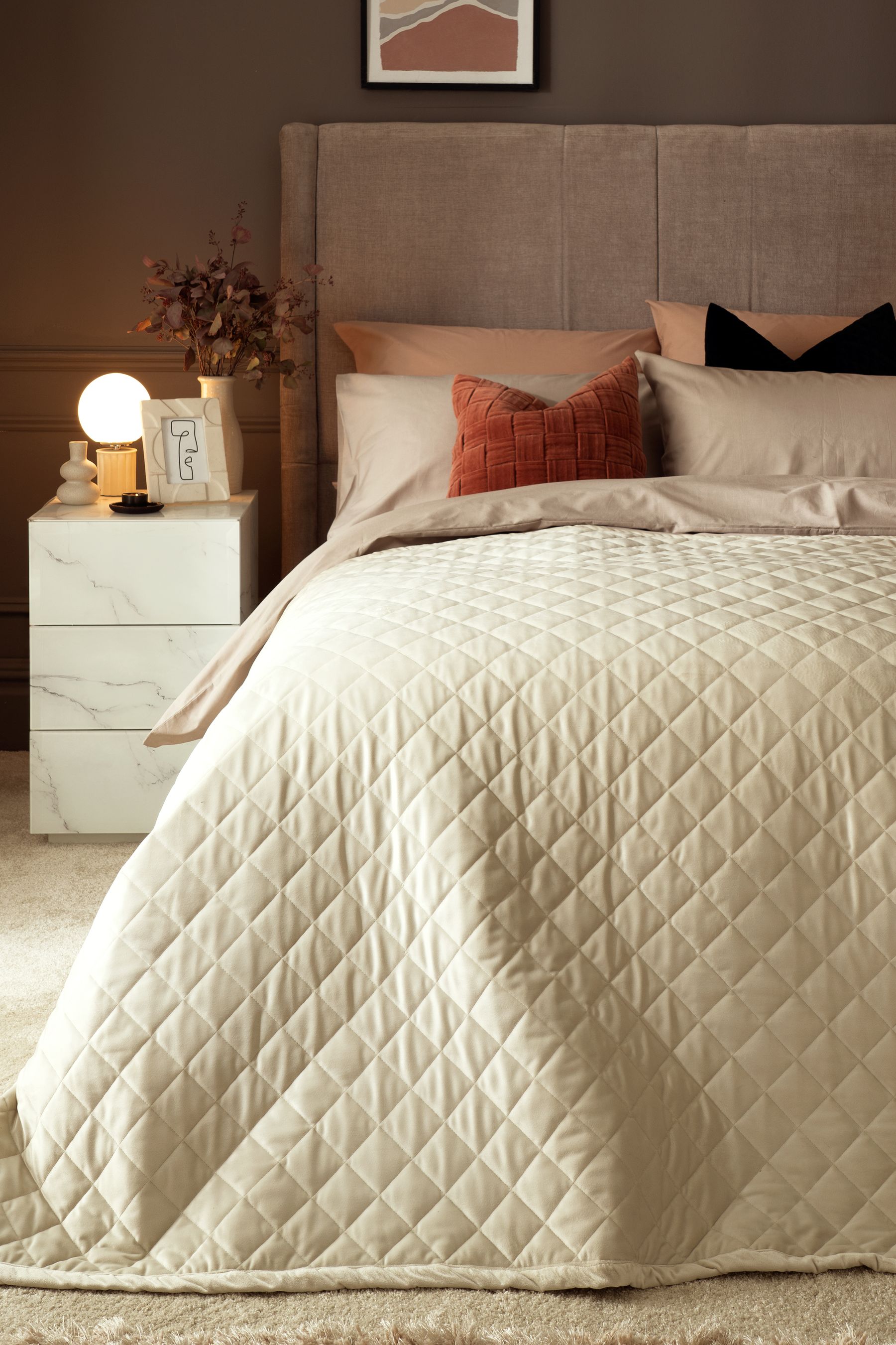 Buy Cream Hamilton Velvet Quilted Bedspread from Next Luxembourg