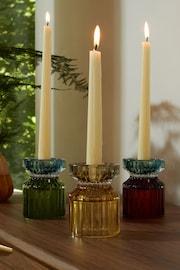 Set of 3 Multi Ribbed Glass Tealight and Taper Candle Holders - Image 4 of 8