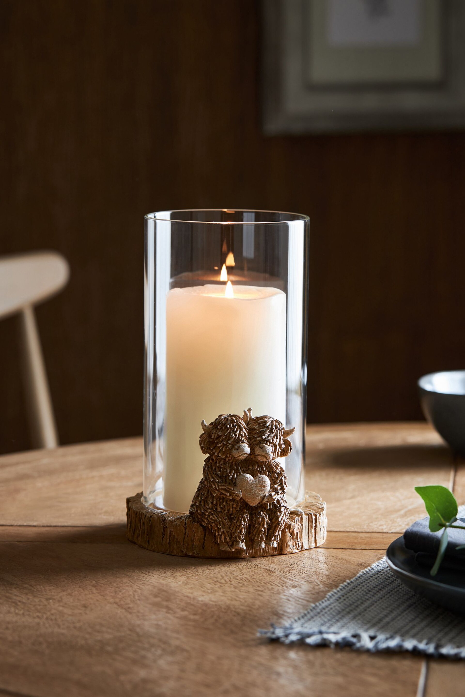 Natural Hamish The Highland Cow Hurricane Candle Holder - Image 1 of 5