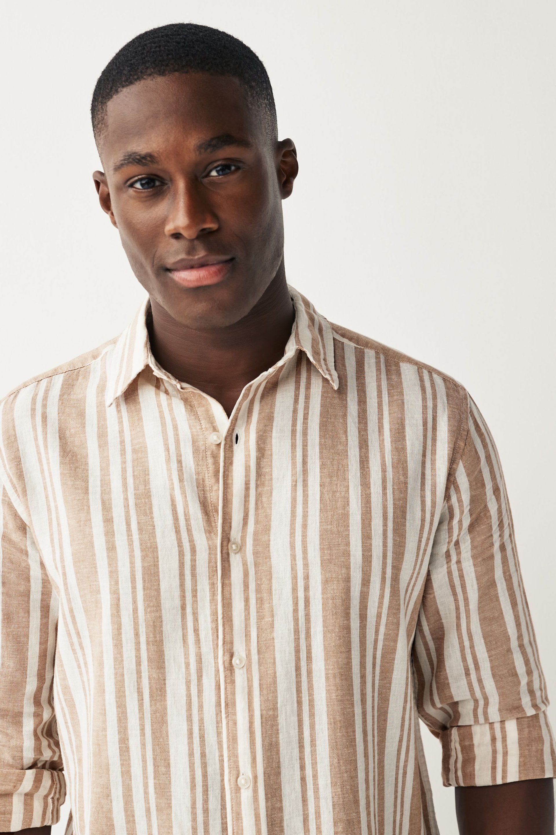 Stone Linen Blend Stripe Long Sleeve Shirt - Image 4 of 7