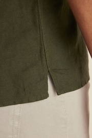 Dark Green Standard Collar Linen Blend Short Sleeve Shirt - Image 5 of 8