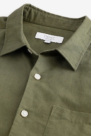 Dark Green Standard Collar Linen Blend Short Sleeve Shirt - Image 7 of 8