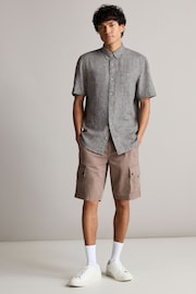 Grey Standard Collar Linen Blend Short Sleeve Shirt - Image 2 of 7
