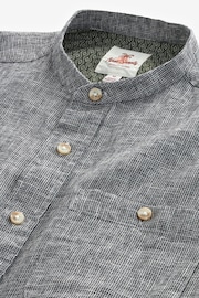 Grey Standard Collar Linen Blend Short Sleeve Shirt - Image 7 of 7