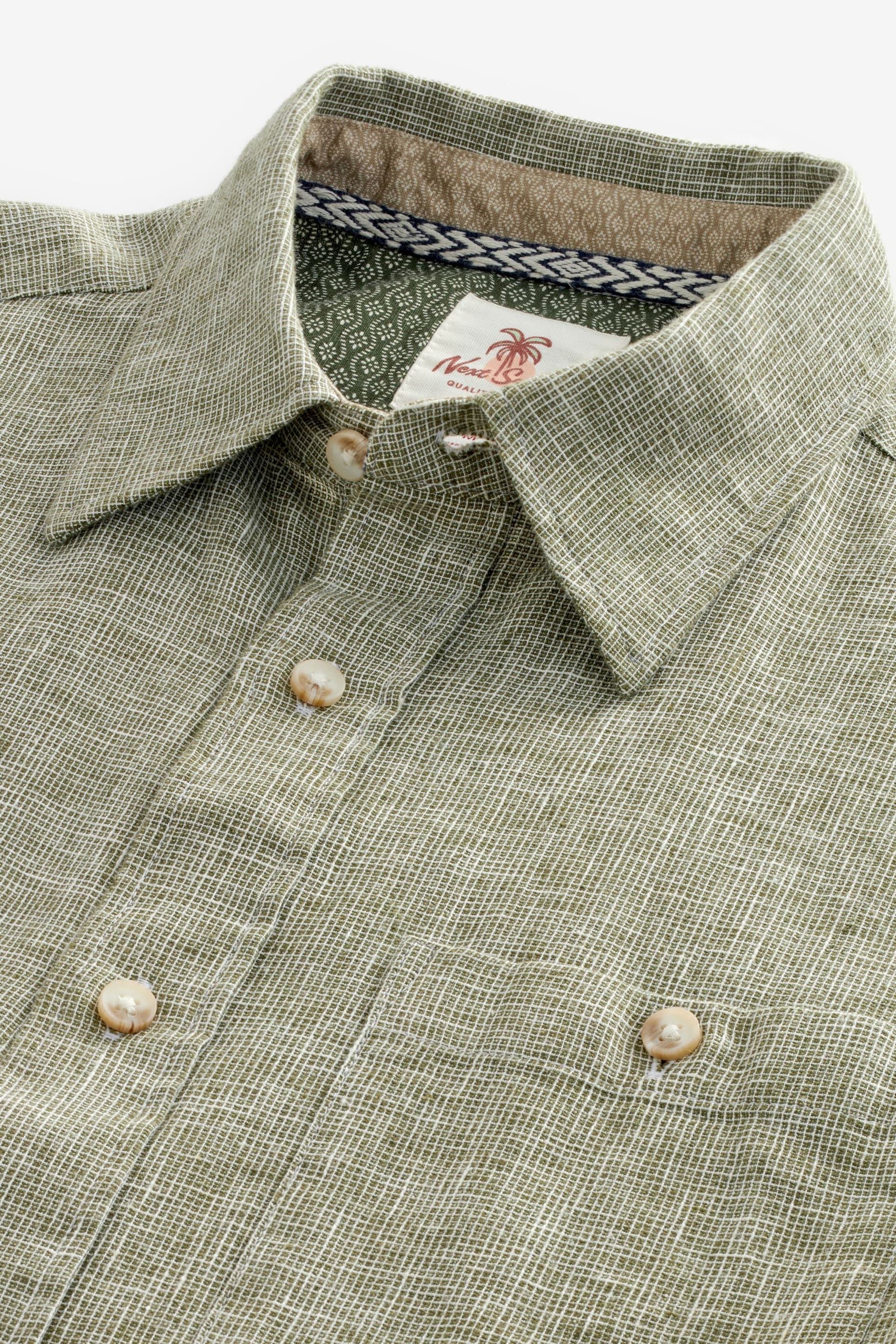 Green Standard Collar Linen Blend Short Sleeve Shirt - Image 7 of 8