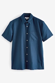 Navy Standard Collar Linen Blend Short Sleeve Shirt - Image 5 of 7